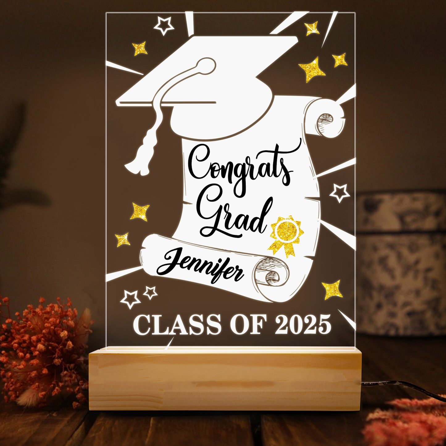 Personalized Graduation Night Light – Custom Acrylic Plaque with Graduate’s Name and Graduation Year (GNL-05)