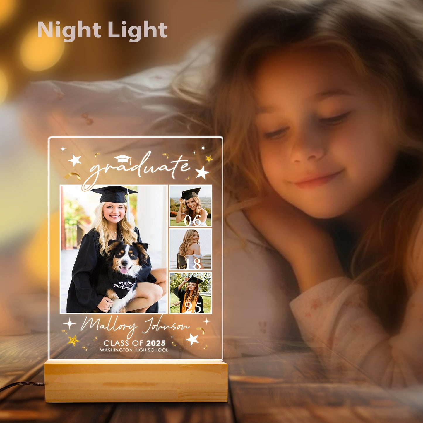 Custom Night Light Graduation Plaque, Graduate Frame Picture, Personalized Senior Gift, College Graduation Present (GNL-35)