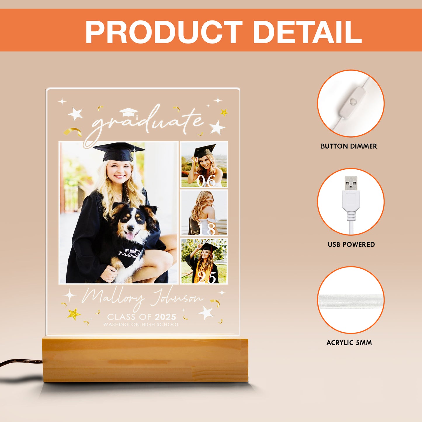 Custom Night Light Graduation Plaque, Graduate Frame Picture, Personalized Senior Gift, College Graduation Present (GNL-35)