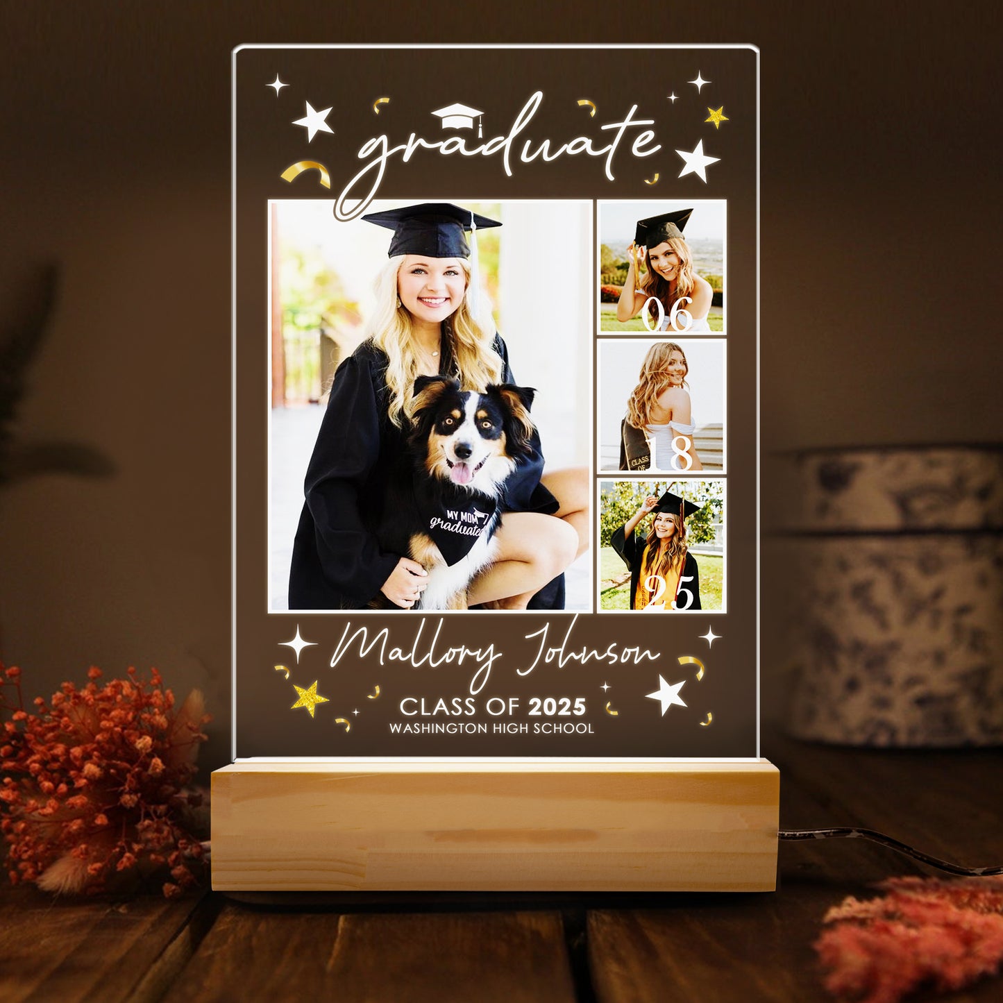 Custom Night Light Graduation Plaque, Graduate Frame Picture, Personalized Senior Gift, College Graduation Present (GNL-35)