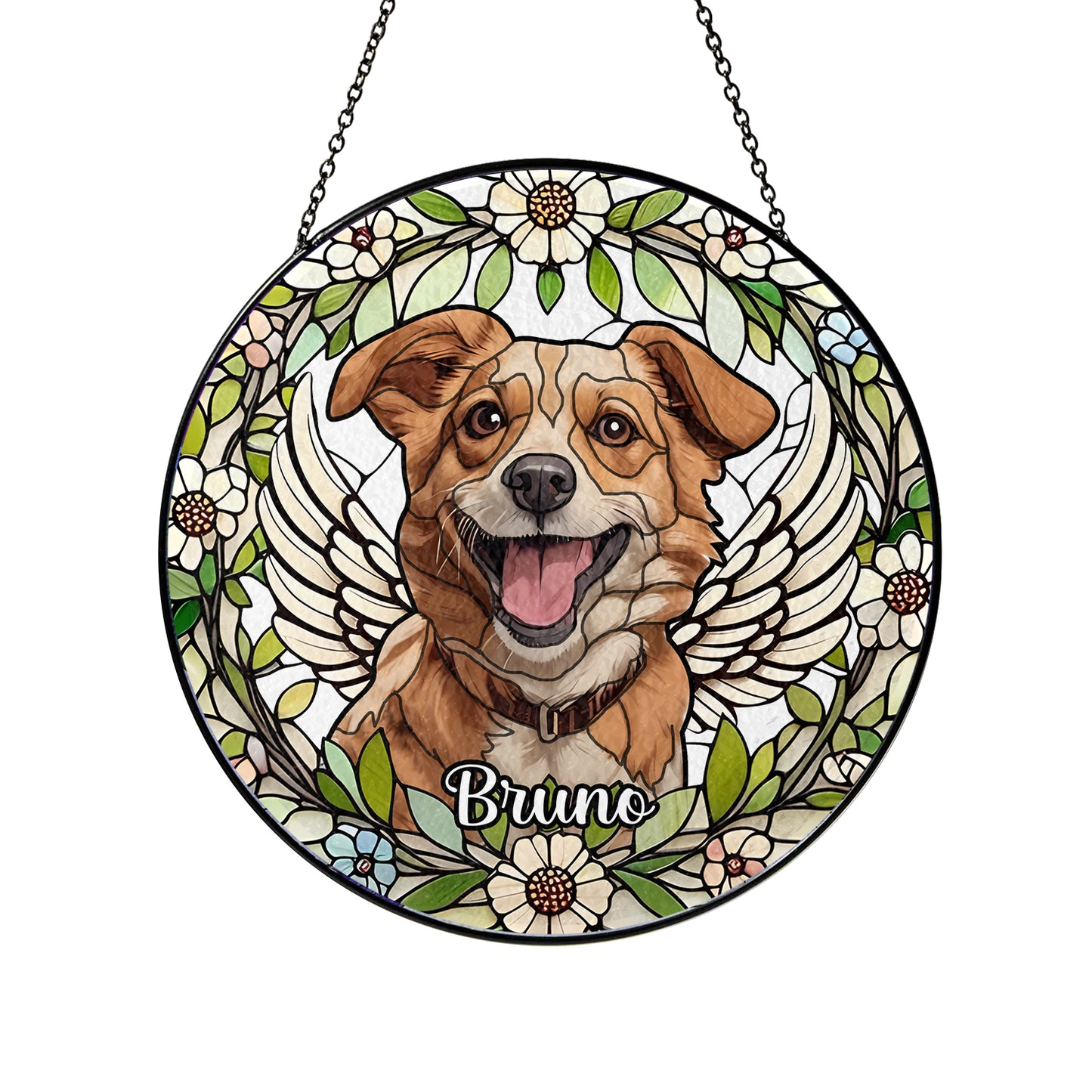 Custom Pet Portrait Suncatcher β Handmade Glass Memorial Gift for Honoring the Memory of a Loyal Dog (Sun-40)