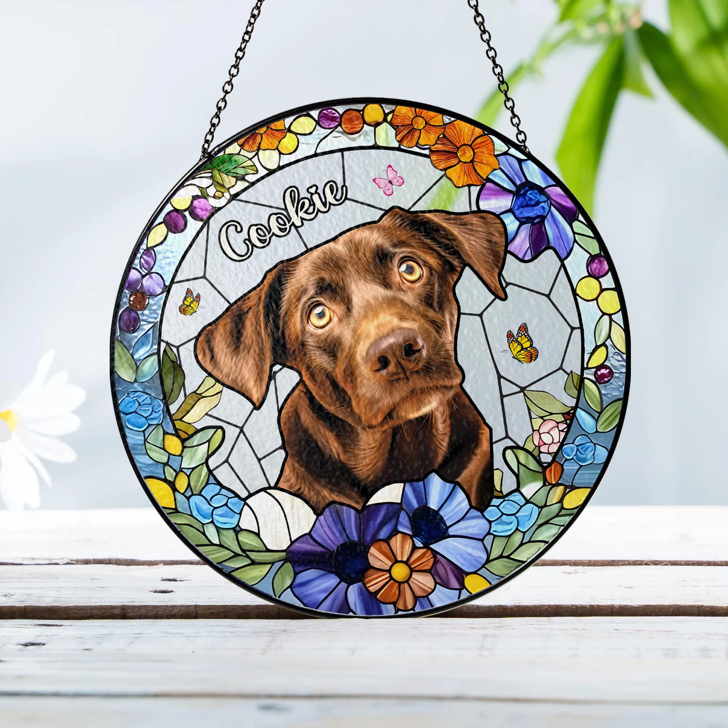 Personalized Labrador Memorial Suncatcher β Custom Glass Window Hanging for Pet Loss and Dog Lovers (Sun-39)