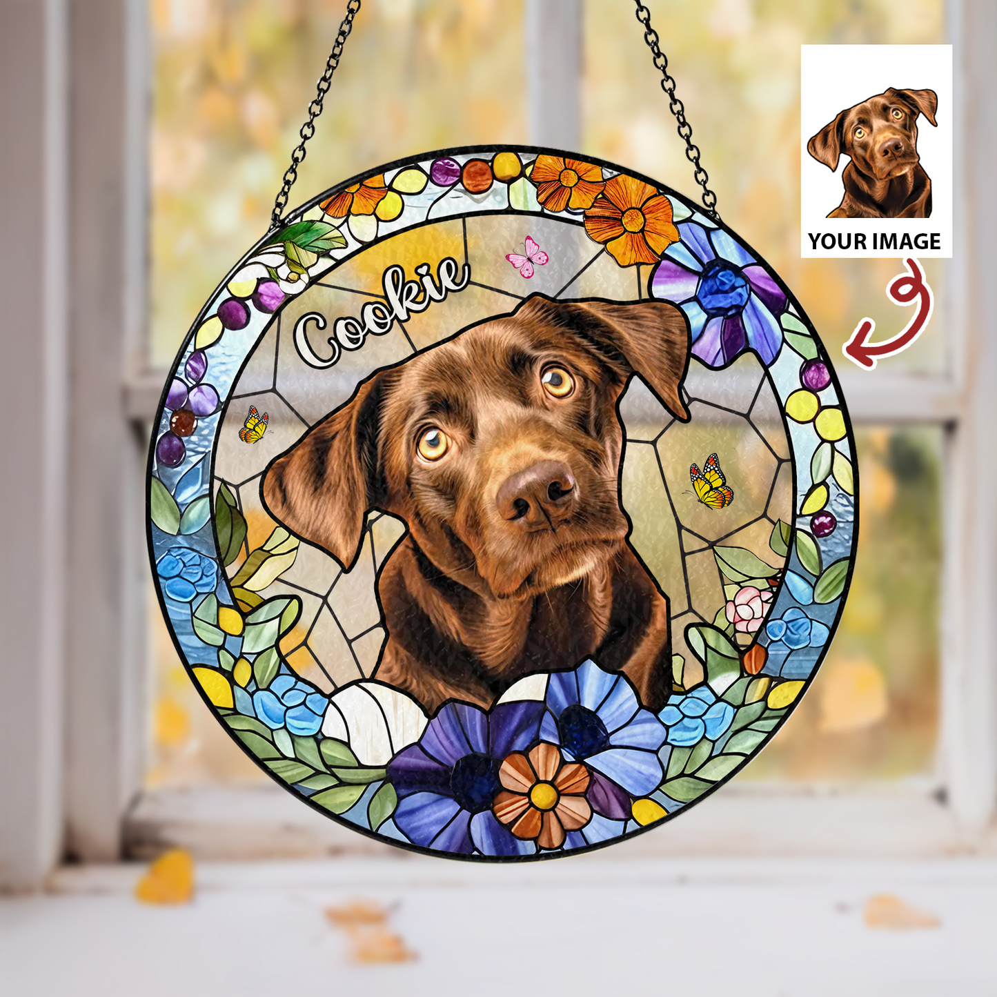 Personalized Labrador Memorial Suncatcher β Custom Glass Window Hanging for Pet Loss and Dog Lovers (Sun-39)