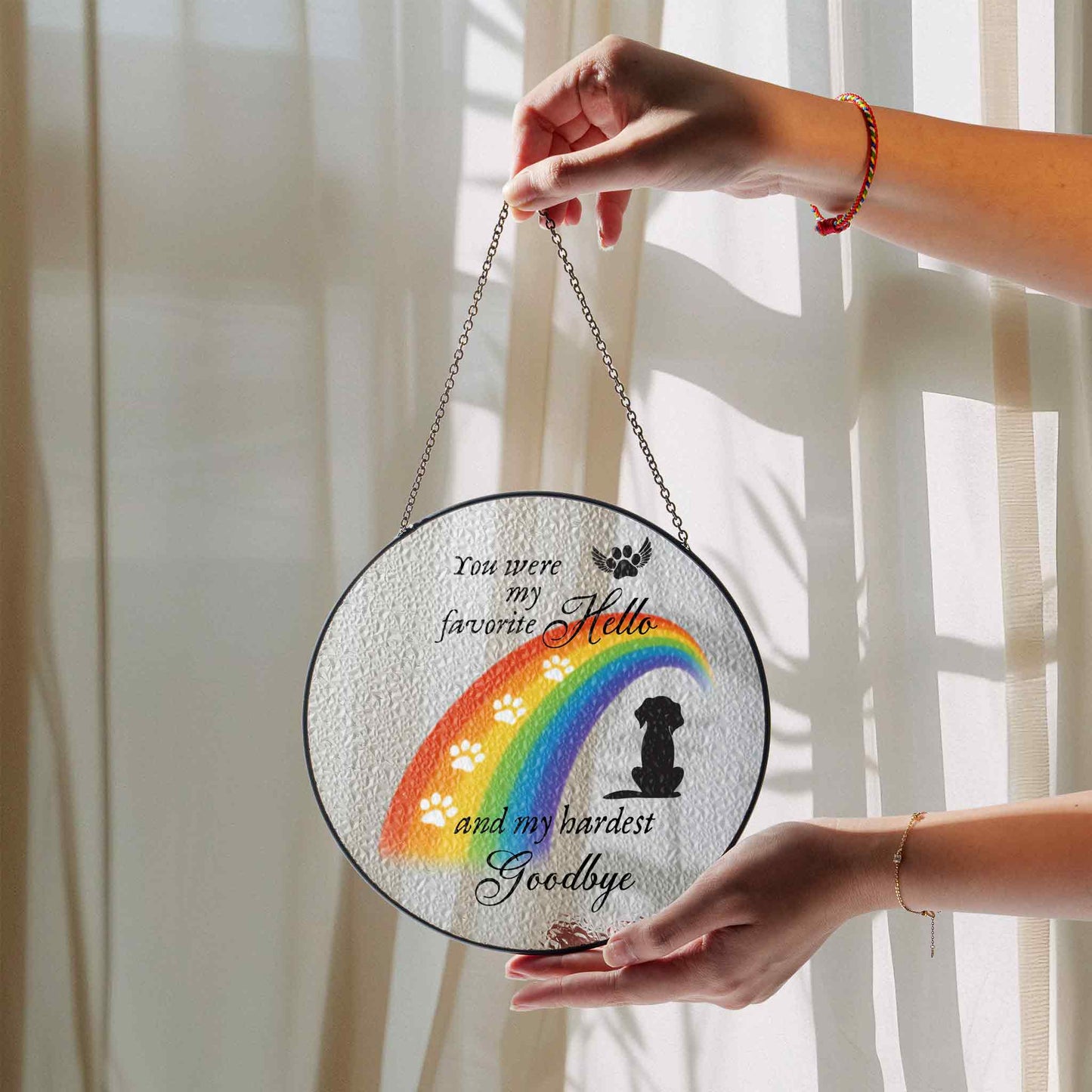 Pet Memorial Glass Suncatcher, Rainbow Bridge Dog Loss Gift, You Were My Favorite Hello and Hardest Goodbye, Pet Loss Ornament, Dog Remembrance Keepsake (Sun-110)