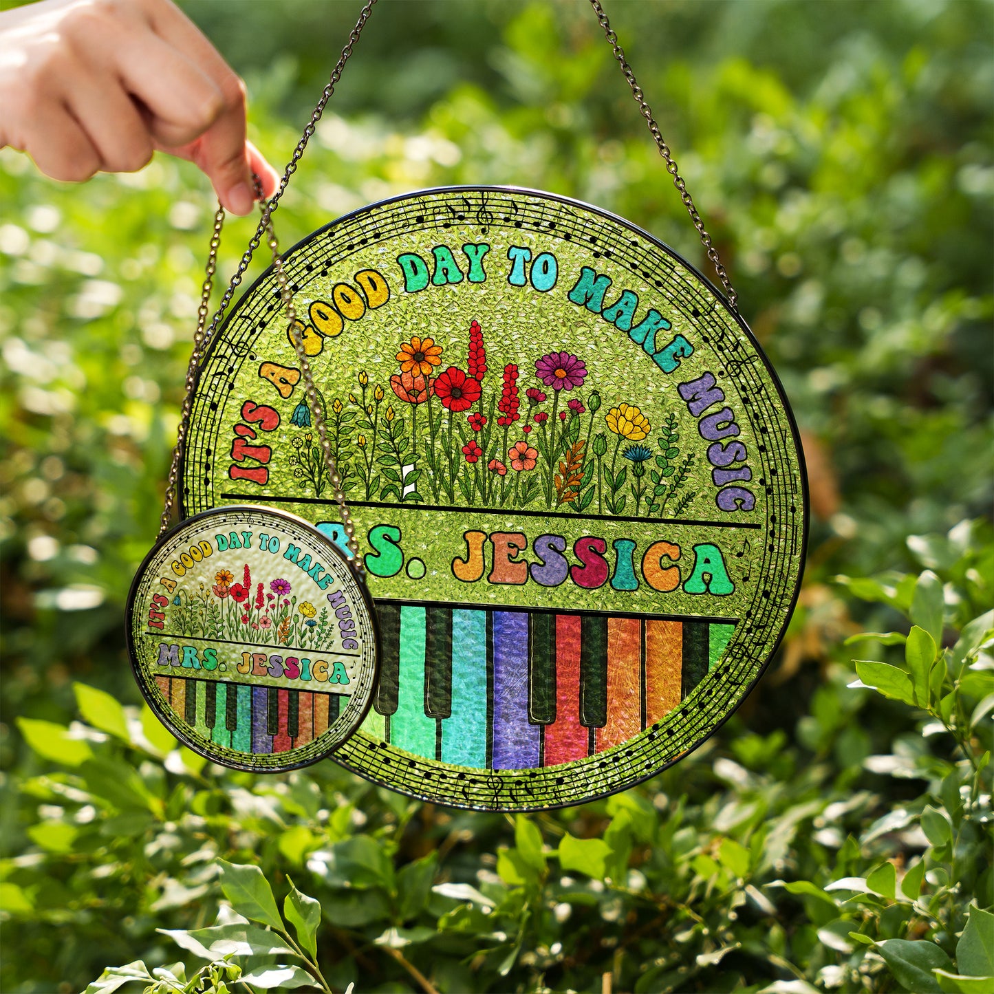 Personalized Music Teacher Glass Suncatcher β Custom Name Piano Design with Flowers β Gift for Music Instructor or Choir Teacher (Sun-83)