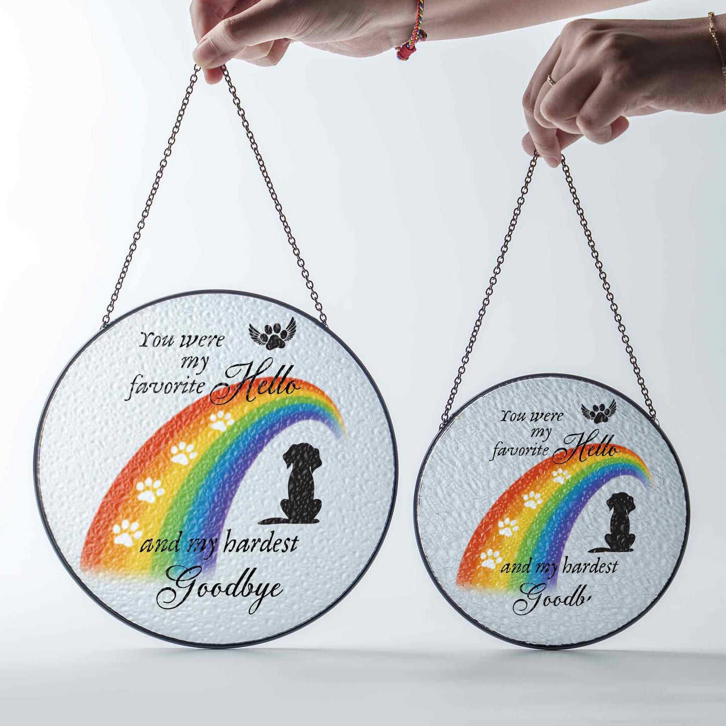 Pet Memorial Glass Suncatcher, Rainbow Bridge Dog Loss Gift, You Were My Favorite Hello and Hardest Goodbye, Pet Loss Ornament, Dog Remembrance Keepsake (Sun-110)