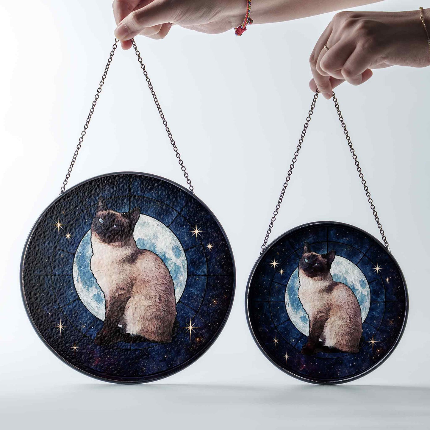 Cat Glass Ornaments, Paradise Cat Window Ornaments, Stained Glass Moon and Star Ornaments, Gifts for Cat Lovers (Sun-107)