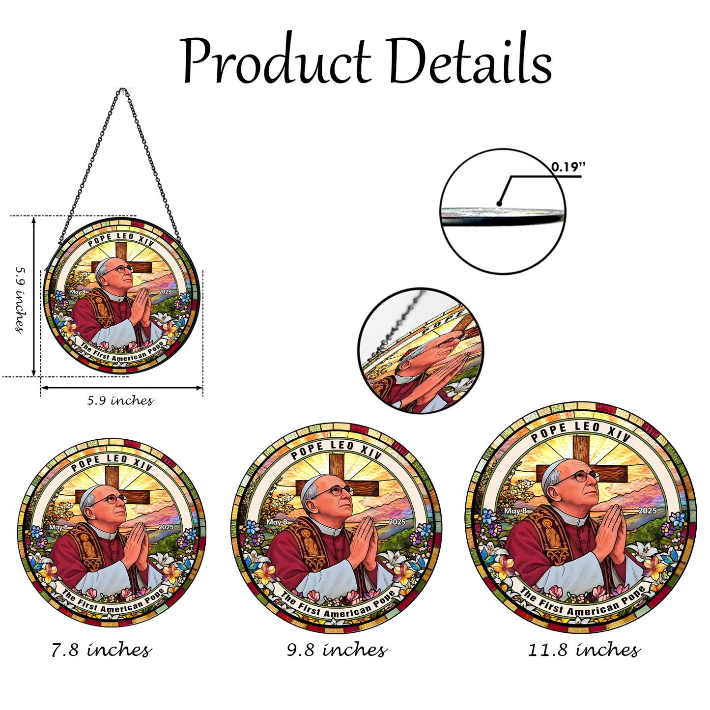 The First American Pope Glass Suncatcher – Pope Leo XIV Memorial Ornament – Christian Home Decor (Sun-98)