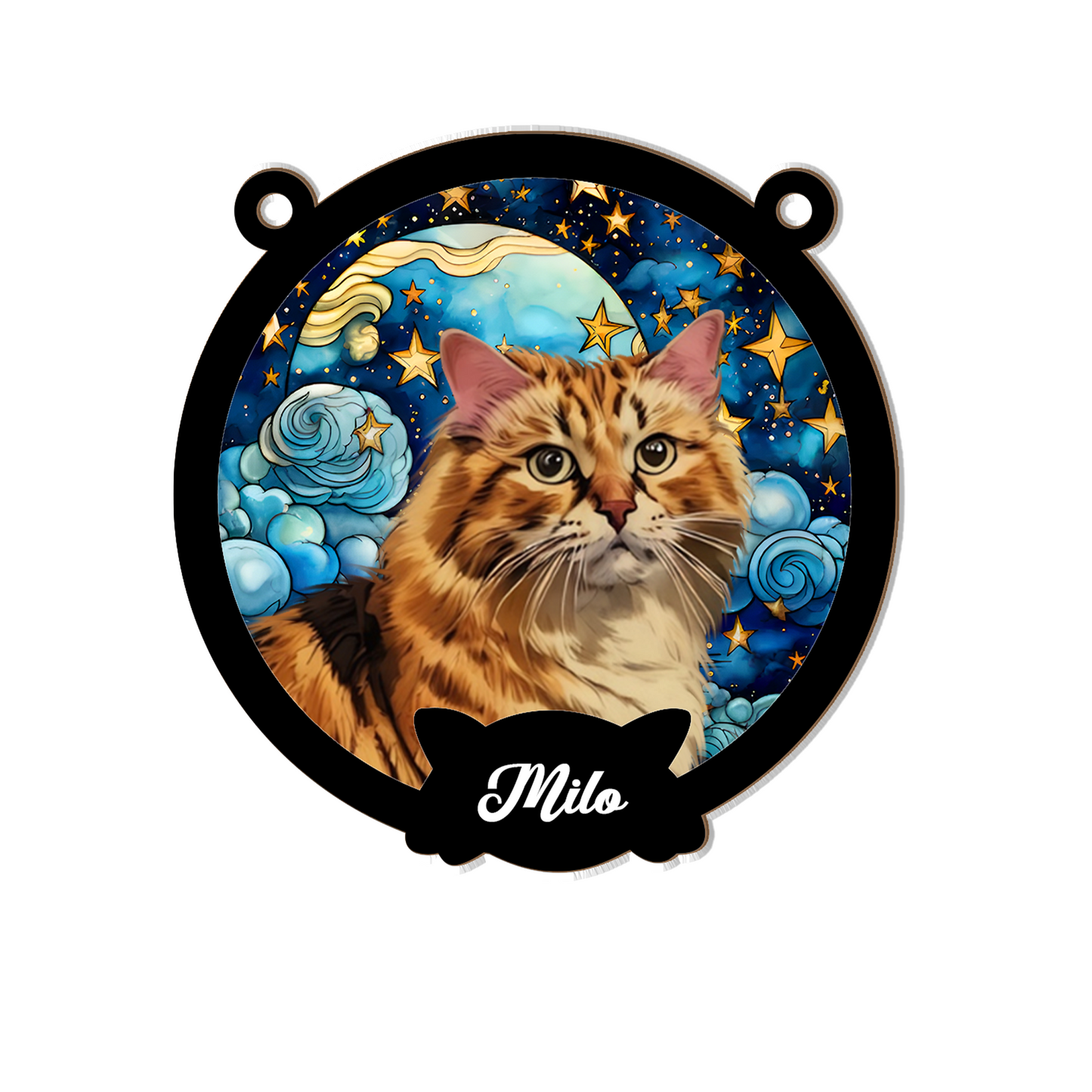 Personalized Cat Portrait Suncatcher β Custom Starry Sky Window Hanging with Pet Photo and Name β Gift for Cat Lovers and Pet Owners (H-Sun-21)