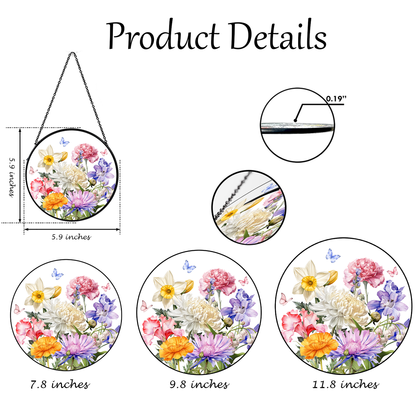 Delicate Floral Glass Suncatcher β Blooming Botanical Window Hanging with Butterflies β Elegant Nature-Inspired Gift for Mom or Grandma (Sun-100)