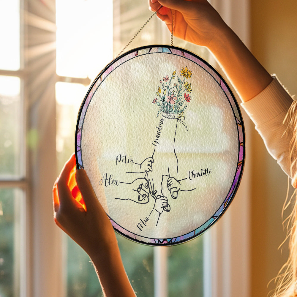 Glass Suncatcher Gift for Mom, Celebrate the Bond Between Mother and Child, Custom Hand in Hand Keepsake (Sun-67)