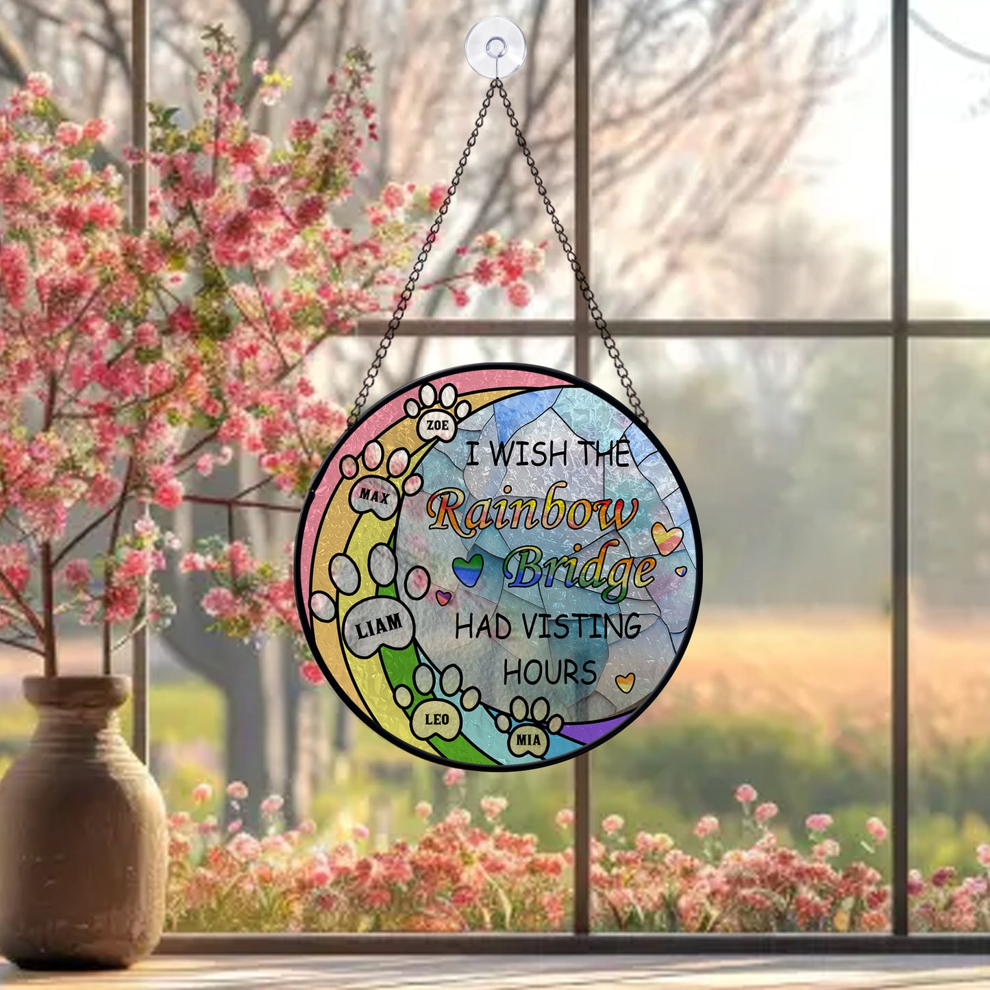 Personalized Glass Suncatcher for Pet Remembrance β Rainbow Bridge Window Hanging with Name and Optional Message β Beautiful Pet Tribute Gift (Sun-87)