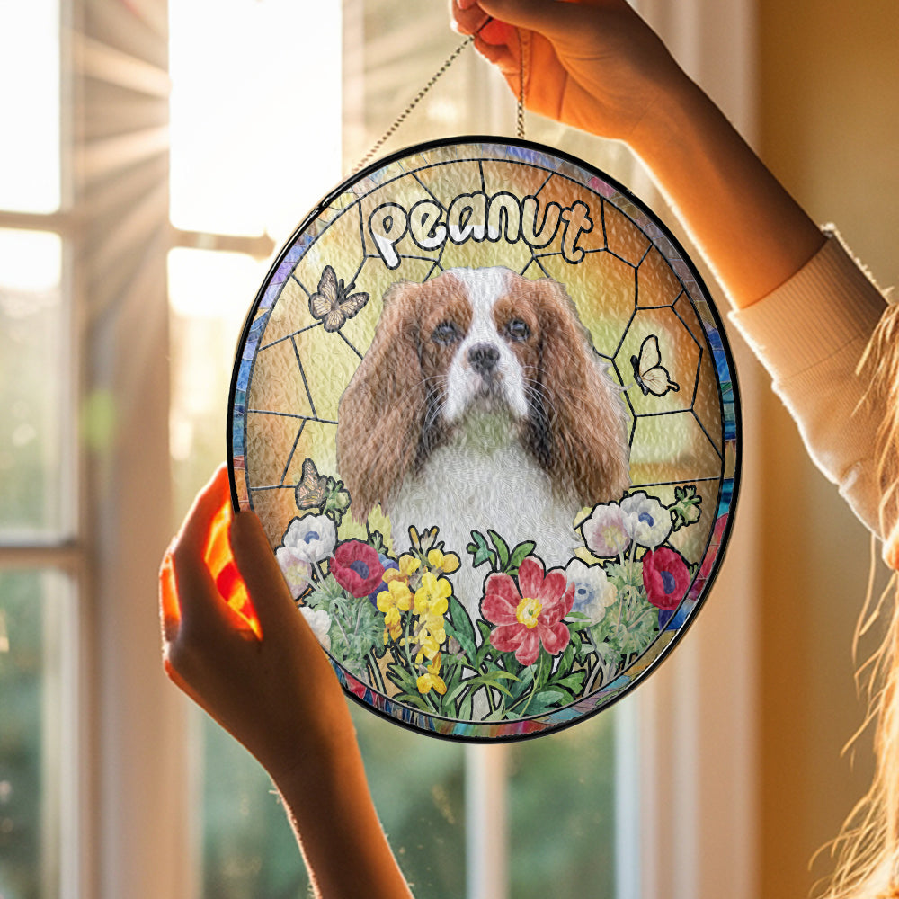 Cavalier King Charles Glass Suncatcher – Custom Dog Memorial Gift, Personalized Pet Loss Tribute for Dog Moms (Sun-65)
