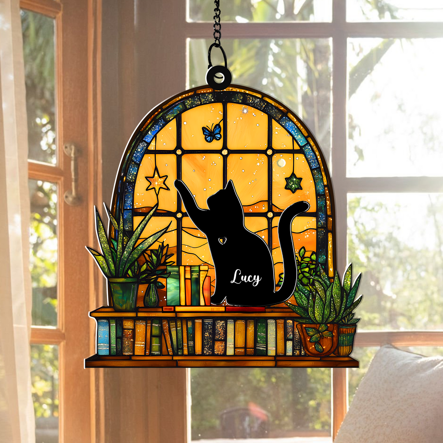 Personalized Cat Hanging Suncatcher β Custom Name Window Hanging Decor for Cat Lovers & Pet Memorial (H-Sun-20)