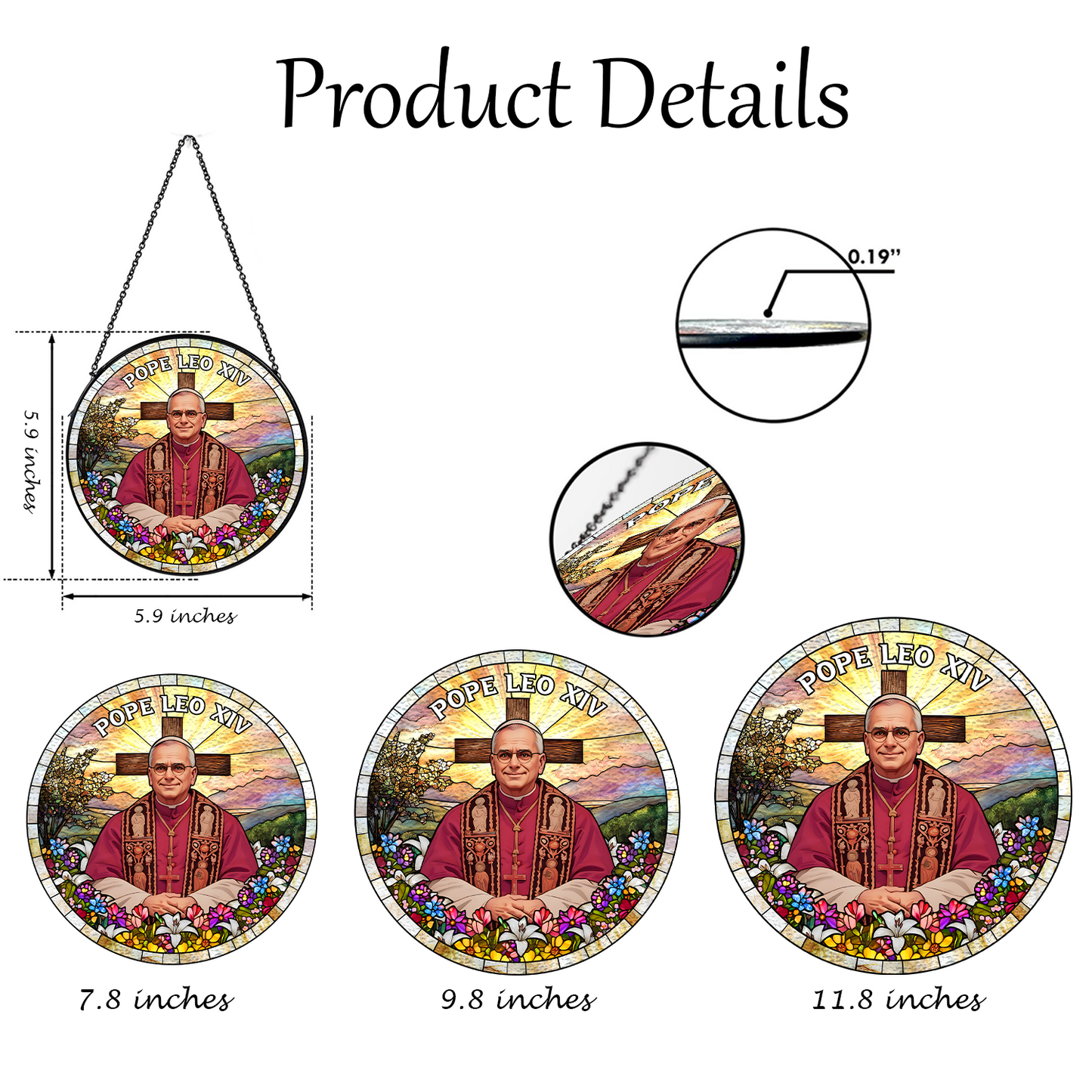 Christian Gift β Pope Leo XIV Glass Suncatcher with Cross and Floral Design β Limited Edition 2025 (Sun-99)