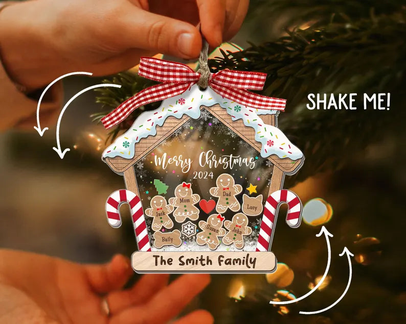 Family Ornament Personalized, Family Christmas Ornaments 2024, Custom Gingerbread Ornament, Family Christmas Gifts, 4D Shake Ornament