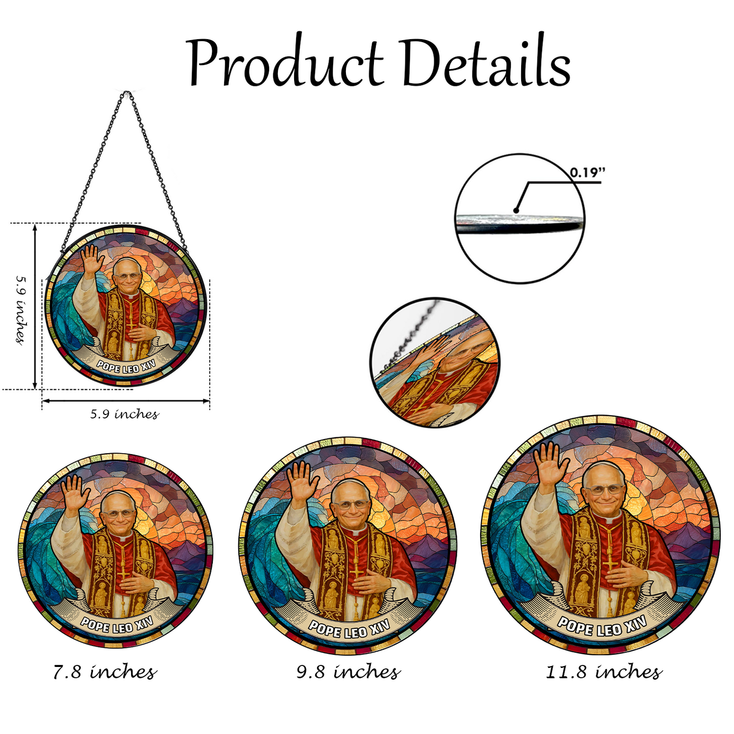 Pope Leo XIV Stained Glass Suncatcher β Catholic Window Hanging Religious Gift β Pope Art Decor for Prayer Room (Sun-102)