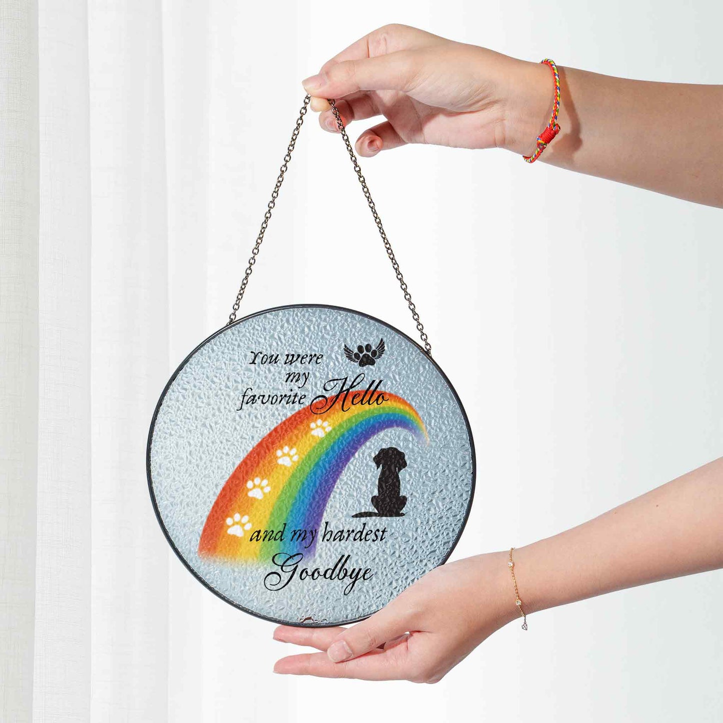 Pet Memorial Glass Suncatcher, Rainbow Bridge Dog Loss Gift, You Were My Favorite Hello and Hardest Goodbye, Pet Loss Ornament, Dog Remembrance Keepsake (Sun-110)