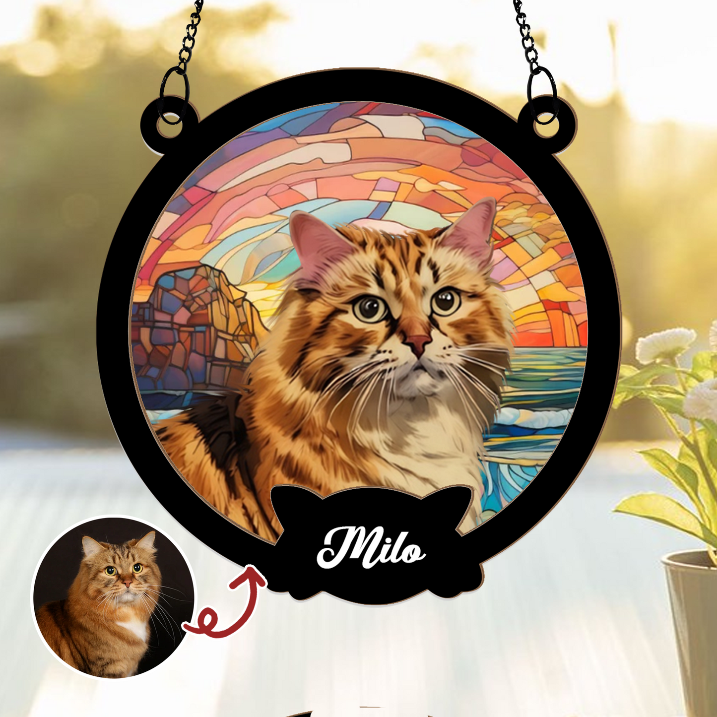 Personalized Cat Portrait Suncatcher β Custom Starry Sky Window Hanging with Pet Photo and Name β Gift for Cat Lovers and Pet Owners (H-Sun-21)