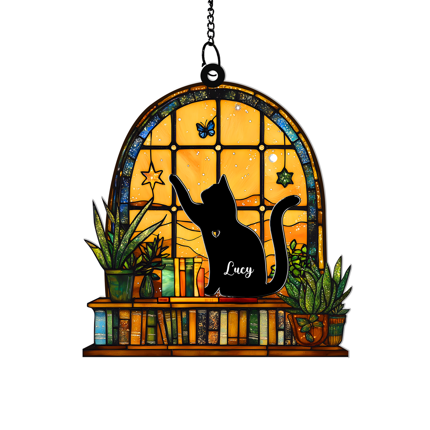 Personalized Cat Hanging Suncatcher β Custom Name Window Hanging Decor for Cat Lovers & Pet Memorial (H-Sun-20)