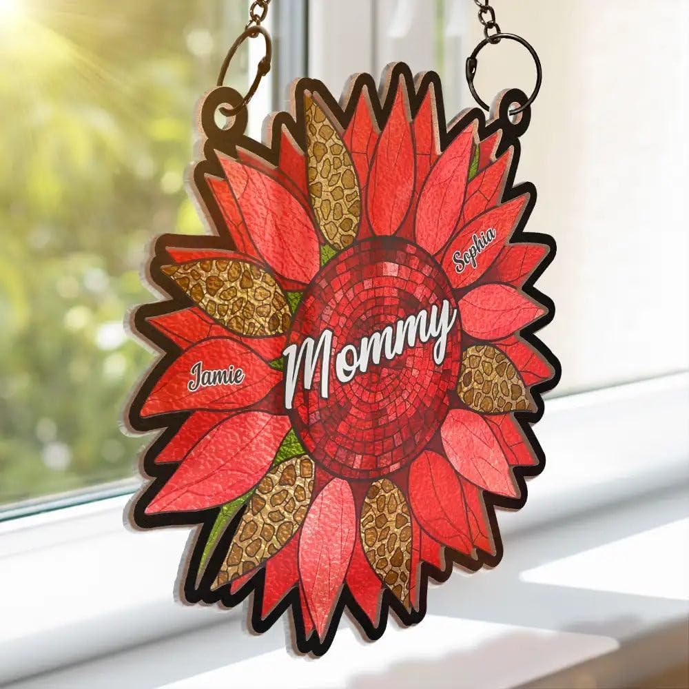 Gift for Mother, Personalized Window Hanging Suncatcher Ornament, Nana Auntie Mom Family, Sunflower Window Hanging (H-Sun-06)