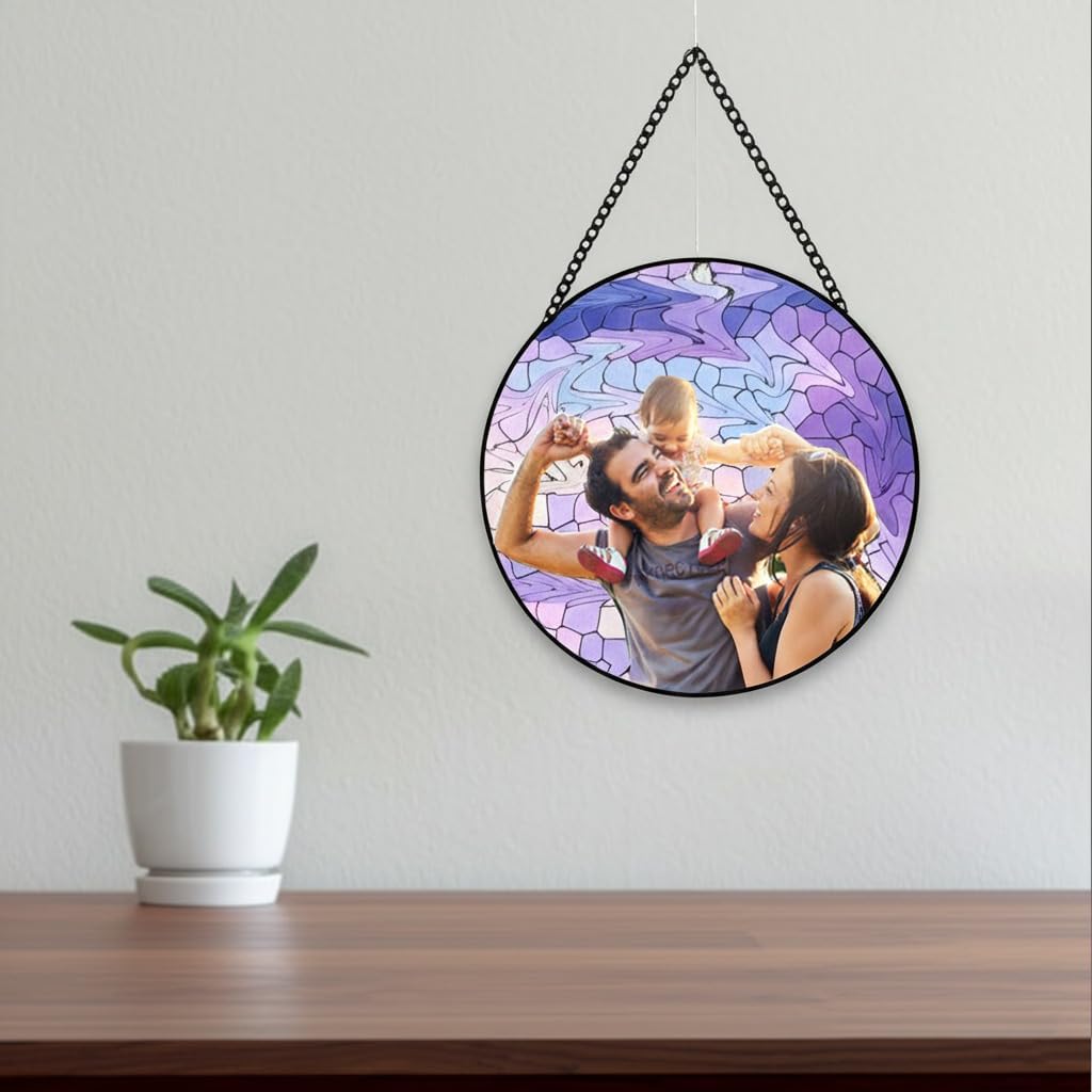 Custom Family Photo to Stained Glass Suncatcher – Unique Father’s Day Gift for Dad or Grandpa – Personalized Window Hanging from Children (Sun-142)