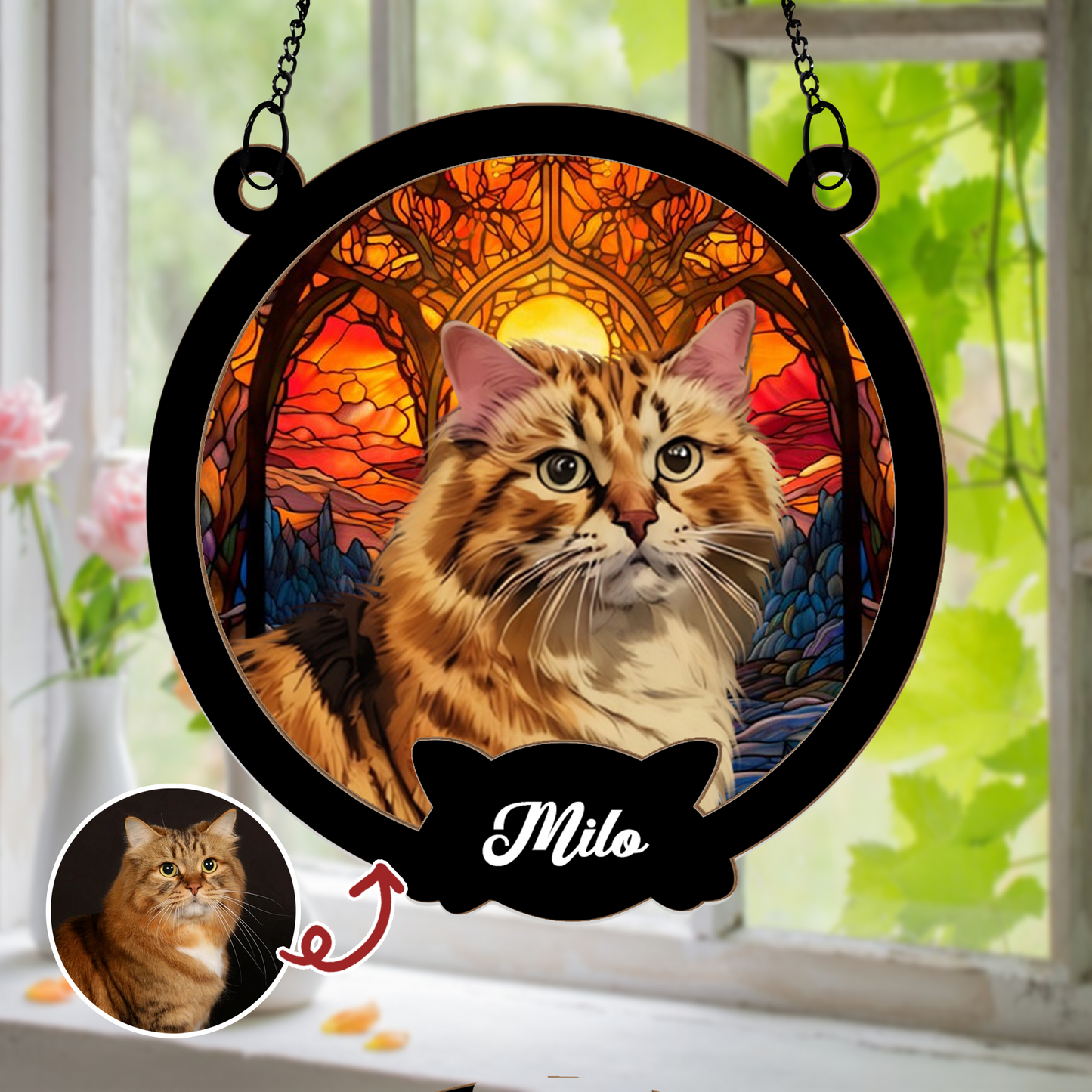 Personalized Cat Portrait Suncatcher β Custom Starry Sky Window Hanging with Pet Photo and Name β Gift for Cat Lovers and Pet Owners (H-Sun-21)