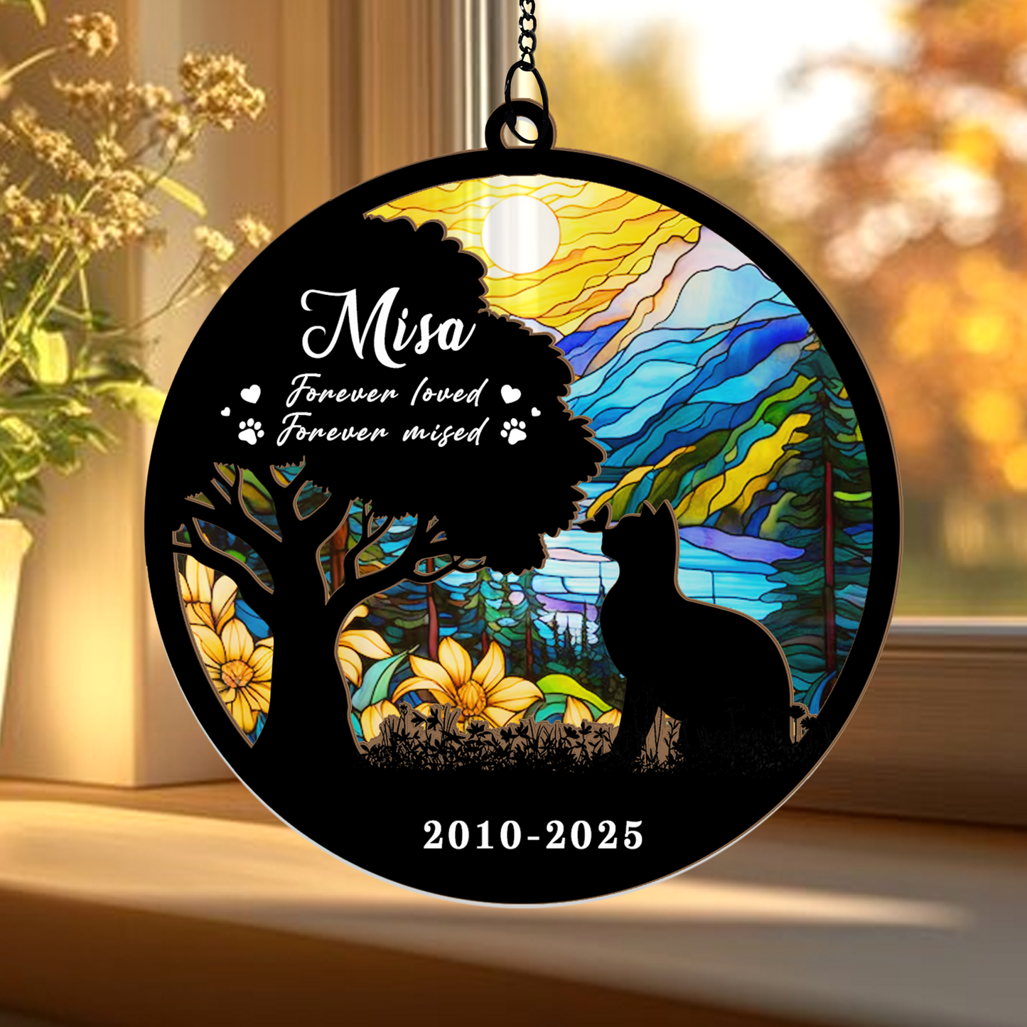 Custom Pet Hanging Suncatcher with Photo and Name, Memorial Window Hanging, Dog Cat Remembrance Gift (H-Sun-30)