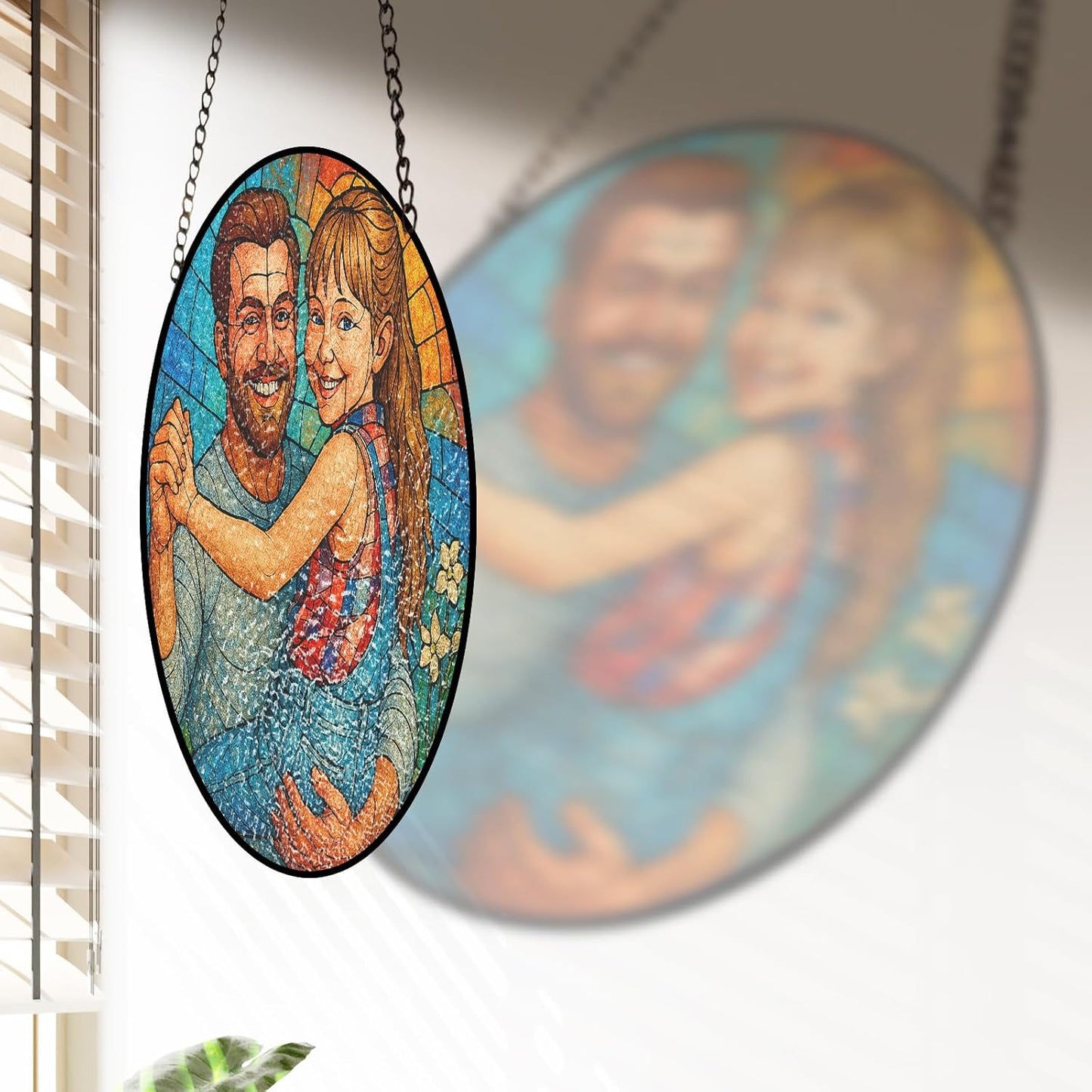 Personalized Photo Stained Glass Suncatcher, Custom Family Portrait Window Hanging Ornament, Picture Window Suncatcher Home Decoration, Grandpa Father Gifts (Sun-135)