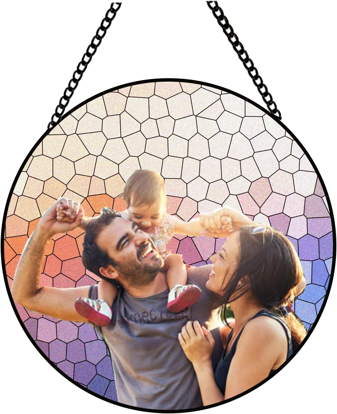 Custom Family Photo to Stained Glass Suncatcher – Unique Father’s Day Gift for Dad or Grandpa – Personalized Window Hanging from Children (Sun-142)