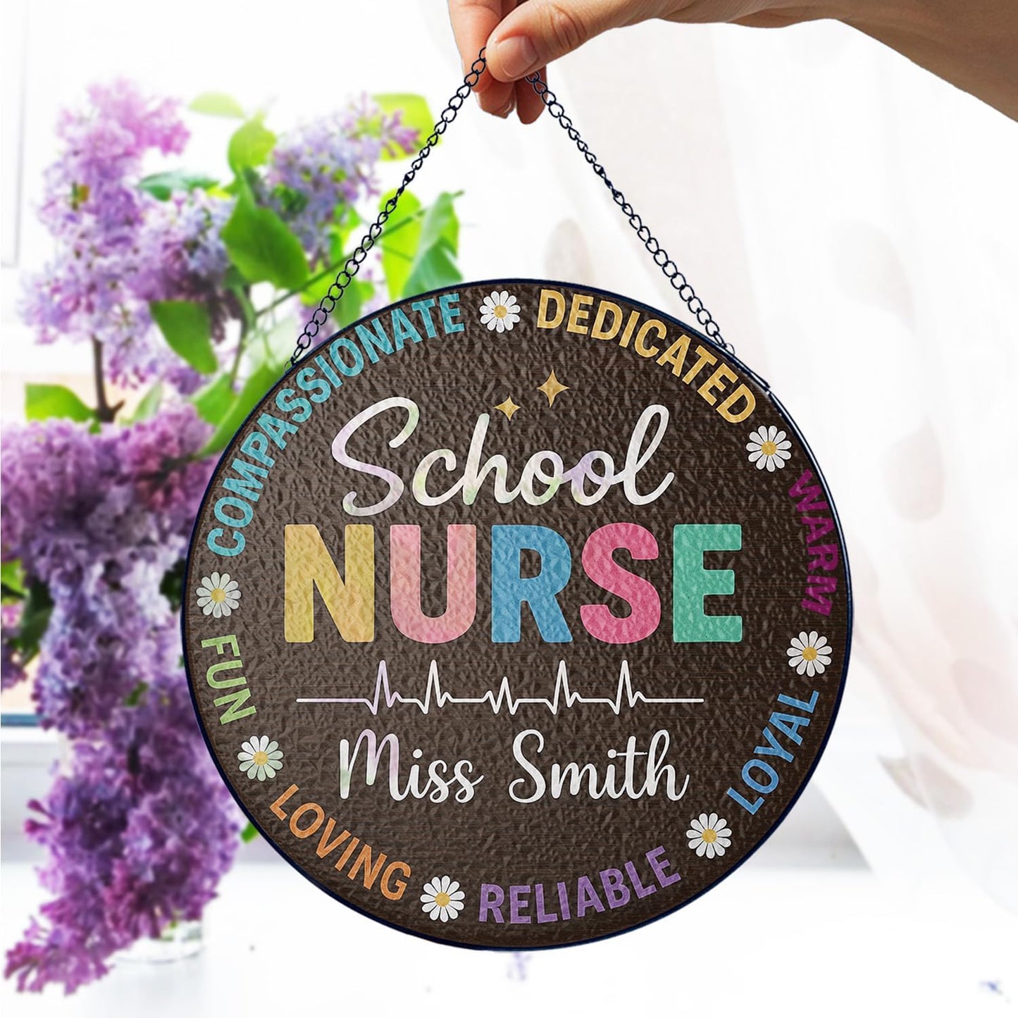Custom School Nurse Stained Glass Window Sign, Teacher or Healthcare Staff Gift,Classroom, Hospital, or Nursery Decor, Perfect for Back to School or Appreciation Week (Sun-141)
