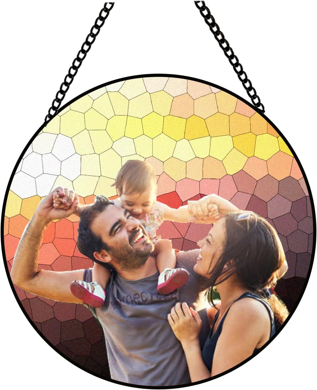 Custom Family Photo to Stained Glass Suncatcher – Unique Father’s Day Gift for Dad or Grandpa – Personalized Window Hanging from Children (Sun-142)