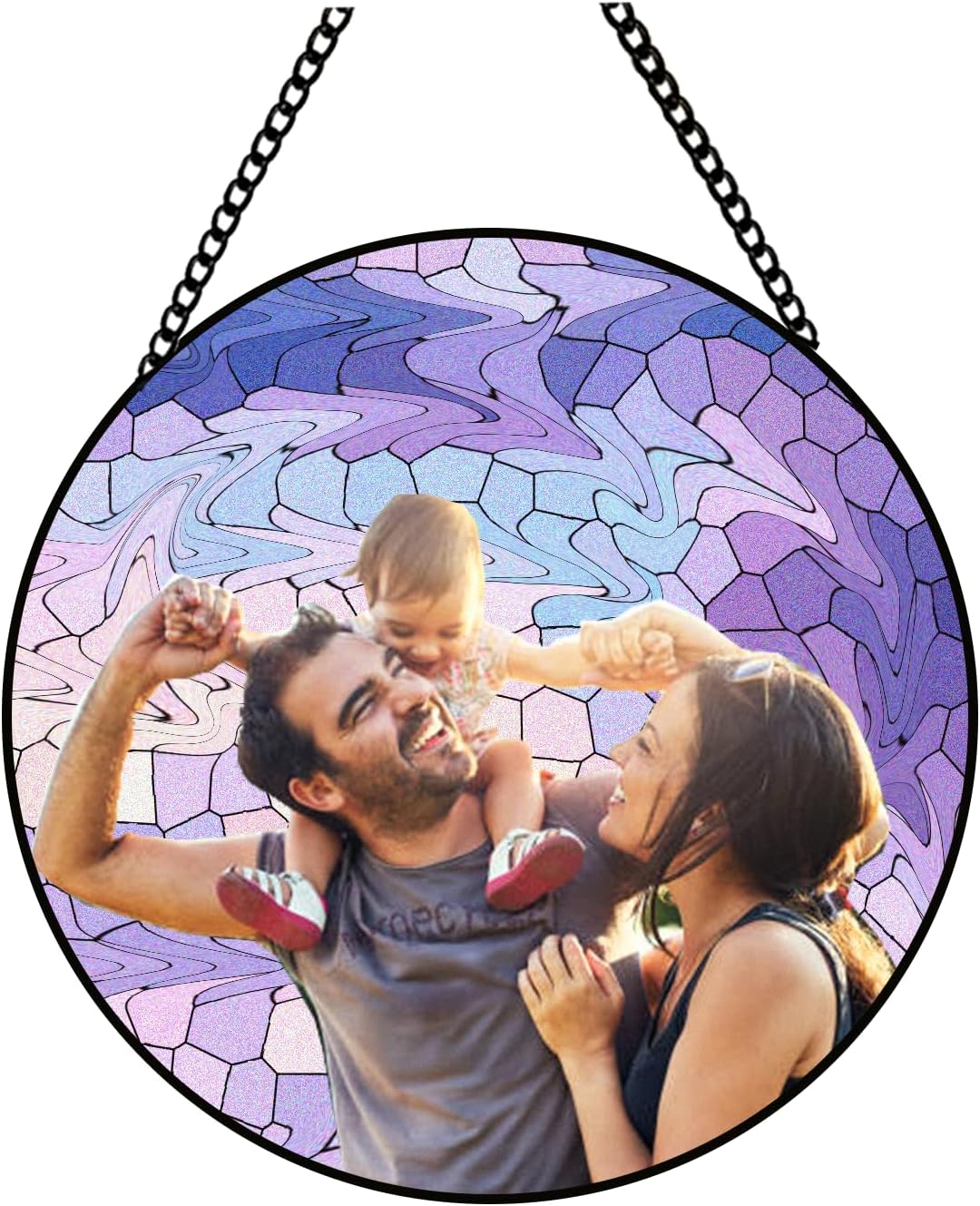 Custom Family Photo to Stained Glass Suncatcher – Unique Father’s Day Gift for Dad or Grandpa – Personalized Window Hanging from Children (Sun-142)