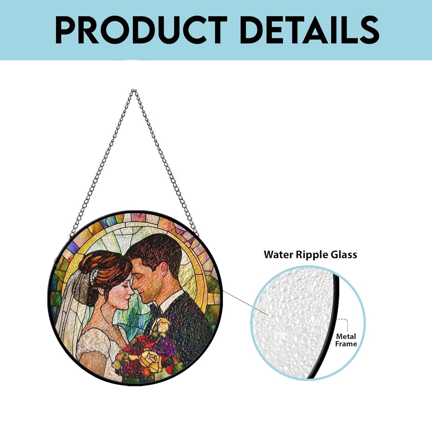 Personalized Couples Photo Faux Stained Glass Suncatcher, Wedding Photo Glass Suncatcher, Anniversary Gift, Wedding Gift (Sun-138)