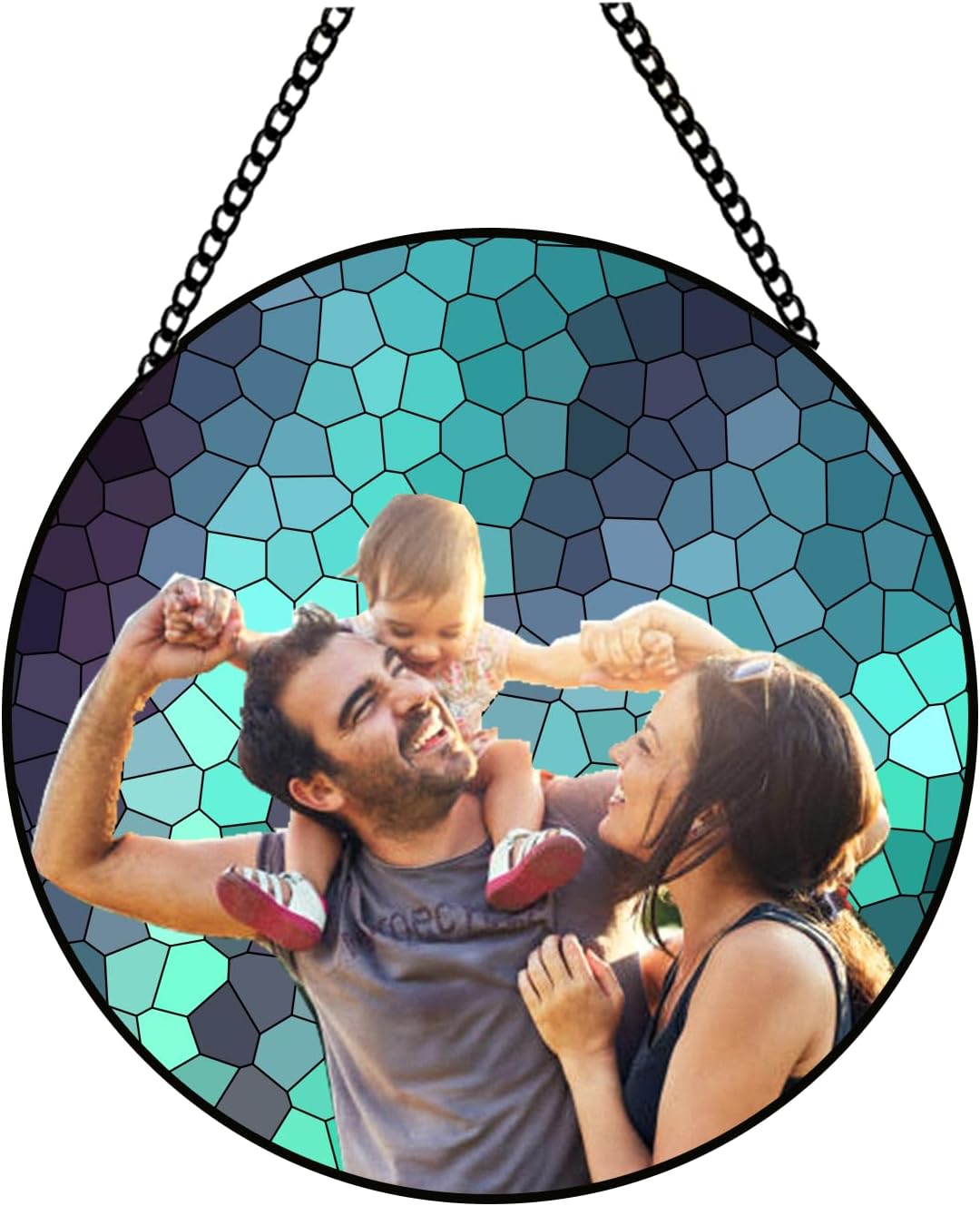 Custom Family Photo to Stained Glass Suncatcher – Unique Father’s Day Gift for Dad or Grandpa – Personalized Window Hanging from Children (Sun-142)