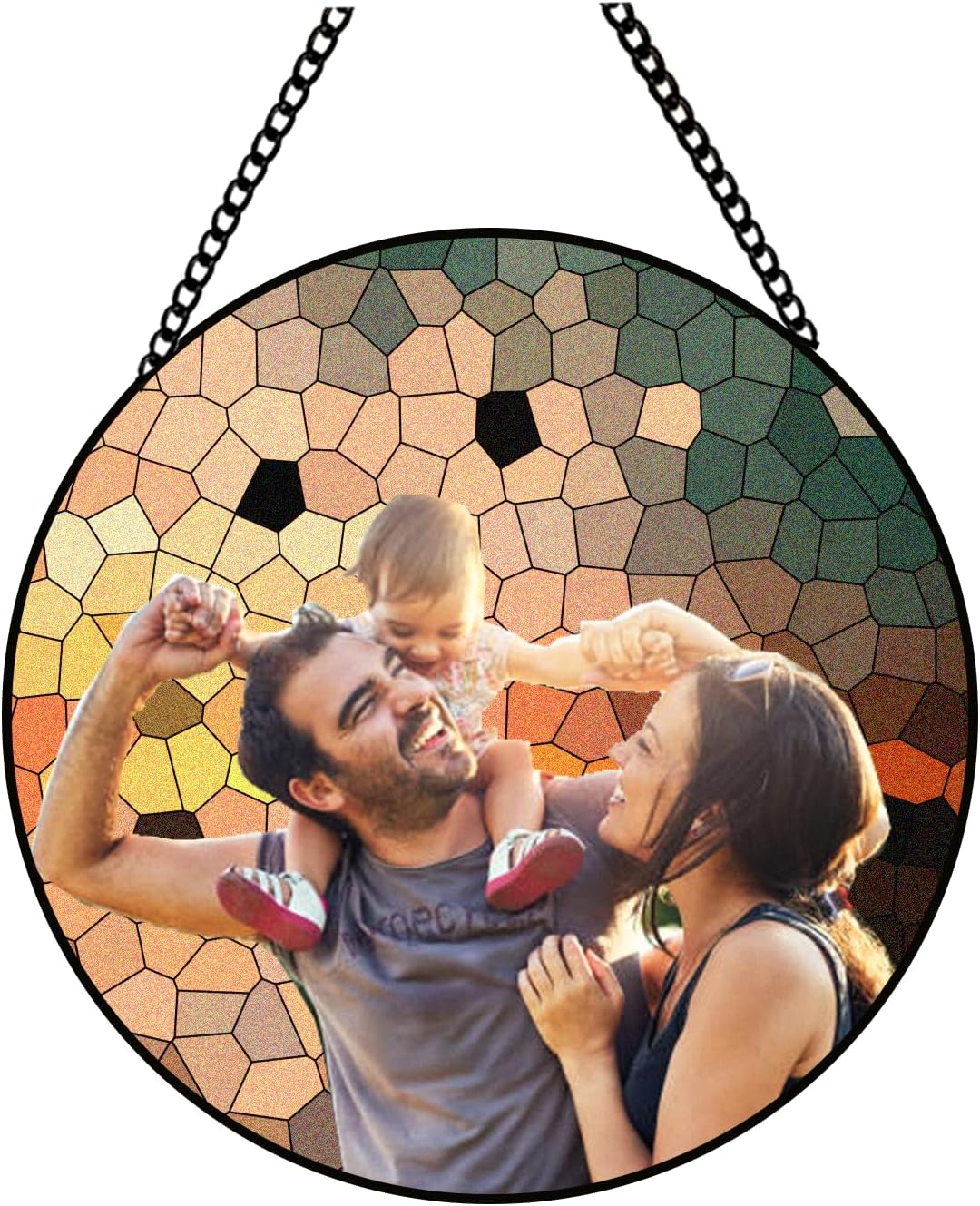 Custom Family Photo to Stained Glass Suncatcher – Unique Father’s Day Gift for Dad or Grandpa – Personalized Window Hanging from Children (Sun-142)