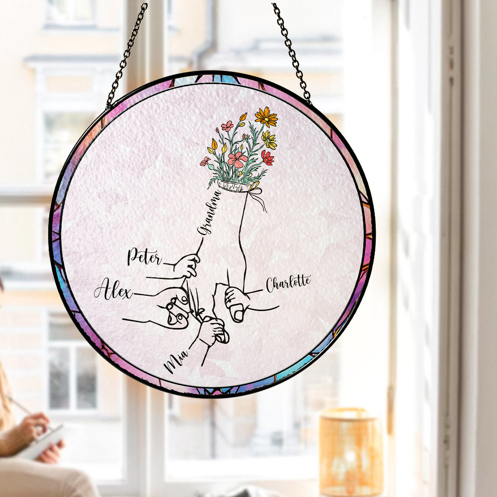 Glass Suncatcher Gift for Mom, Celebrate the Bond Between Mother and Child, Custom Hand in Hand Keepsake (Sun-67)