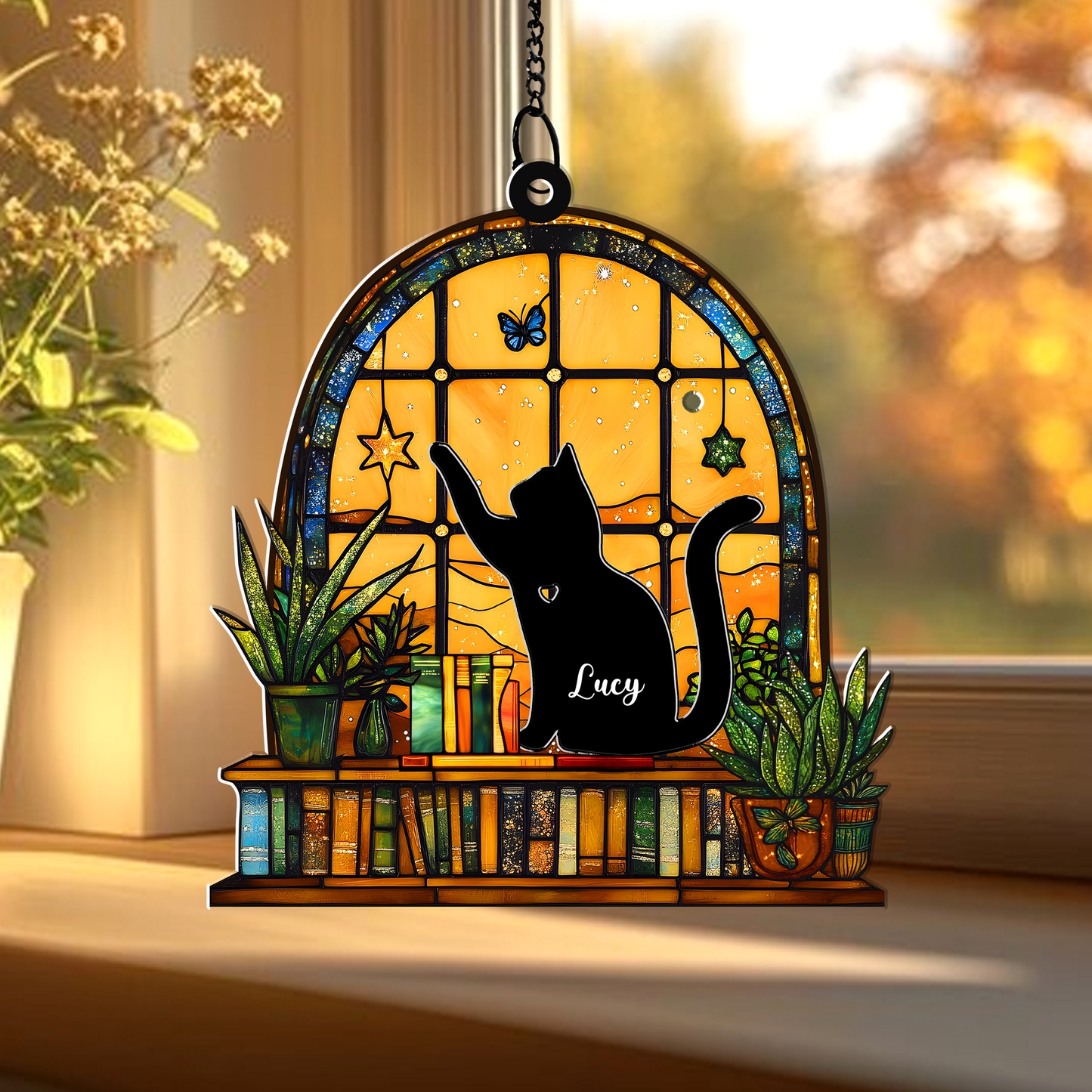 Personalized Cat Hanging Suncatcher β Custom Name Window Hanging Decor for Cat Lovers & Pet Memorial (H-Sun-20)