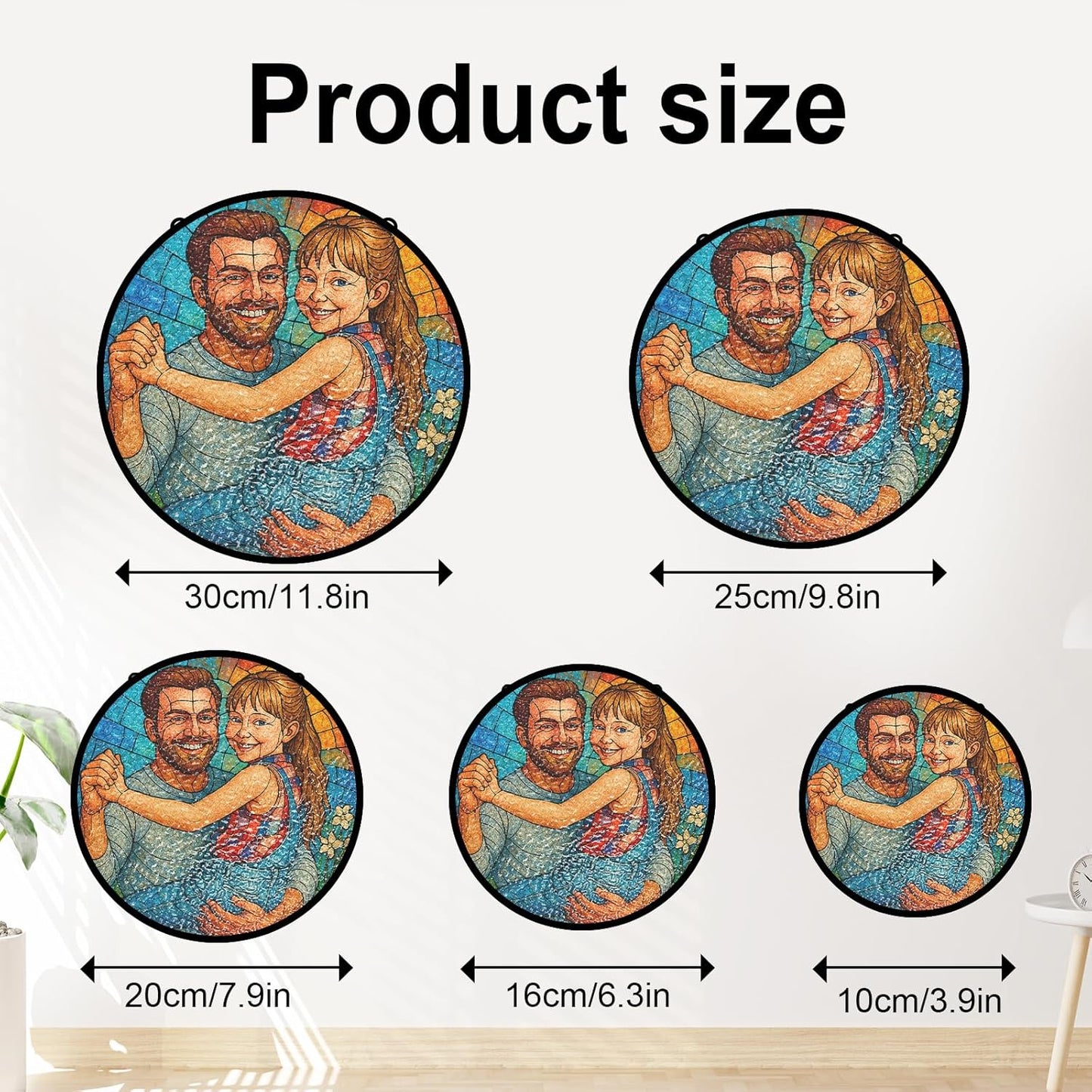 Personalized Photo Stained Glass Suncatcher, Custom Family Portrait Window Hanging Ornament, Picture Window Suncatcher Home Decoration, Grandpa Father Gifts (Sun-135)