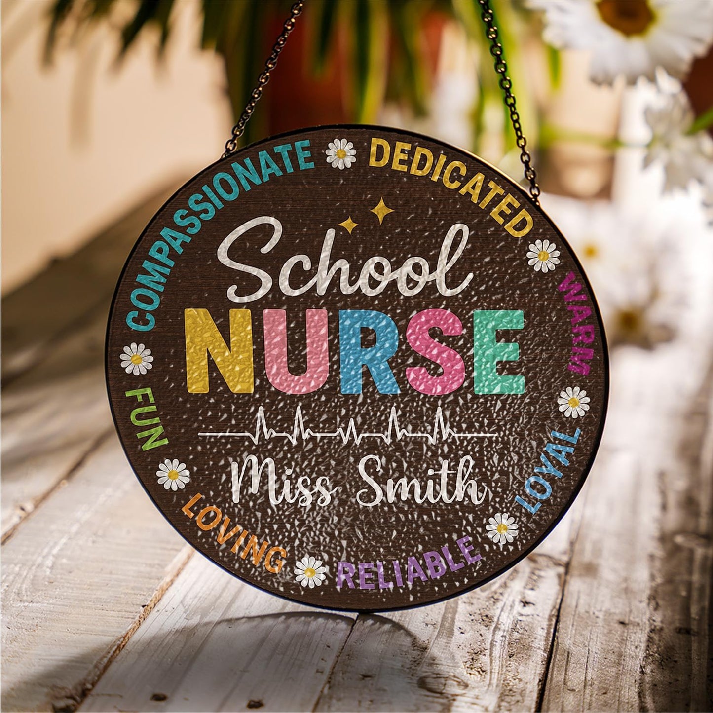 Custom School Nurse Stained Glass Window Sign, Teacher or Healthcare Staff Gift,Classroom, Hospital, or Nursery Decor, Perfect for Back to School or Appreciation Week (Sun-141)