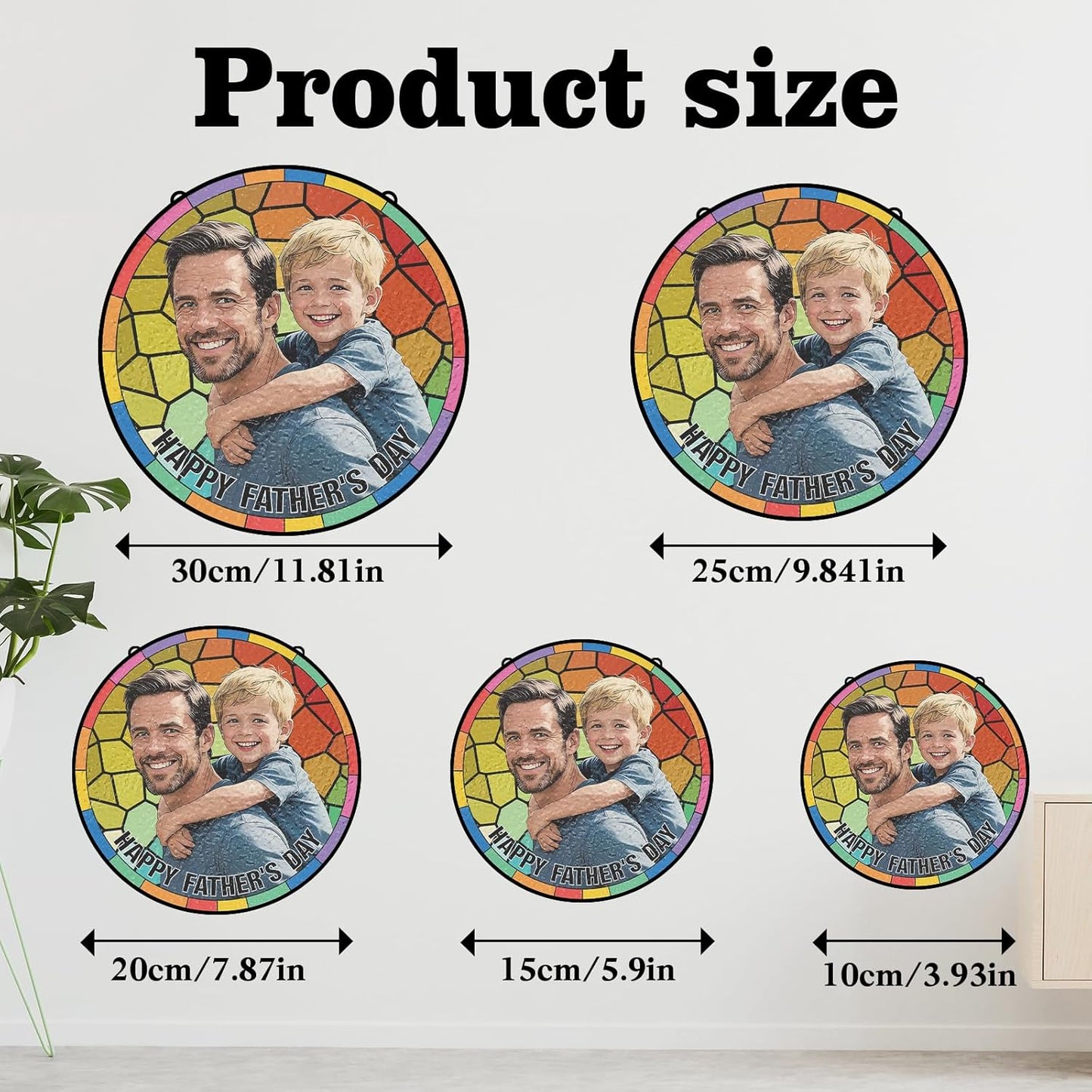 Personalized Stained Glass Suncatcher, Custom Gifts for Fathers Day, Photo Family Portrait Window Ornament, Heartfelt Gifts with Picture for Dad Grandpa Husband (Sun-137)