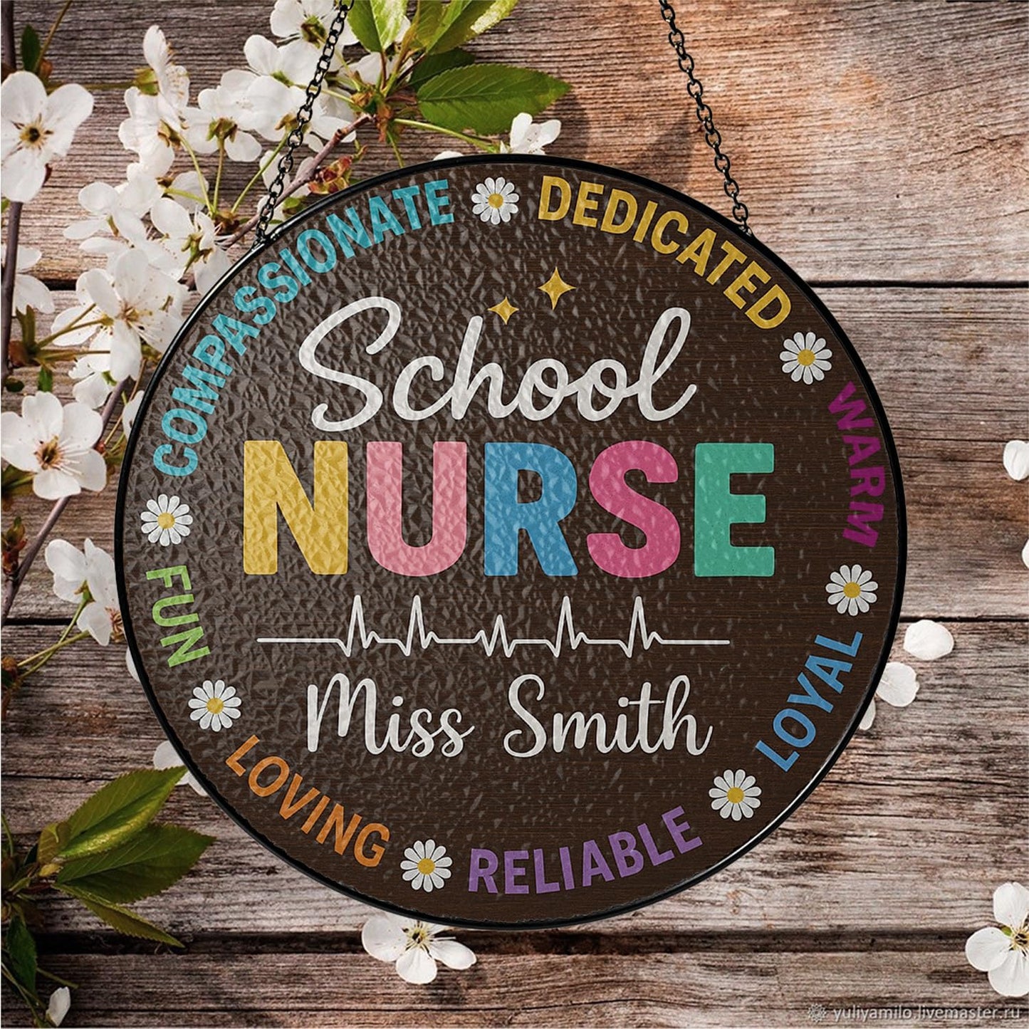 Custom School Nurse Stained Glass Window Sign, Teacher or Healthcare Staff Gift,Classroom, Hospital, or Nursery Decor, Perfect for Back to School or Appreciation Week (Sun-141)