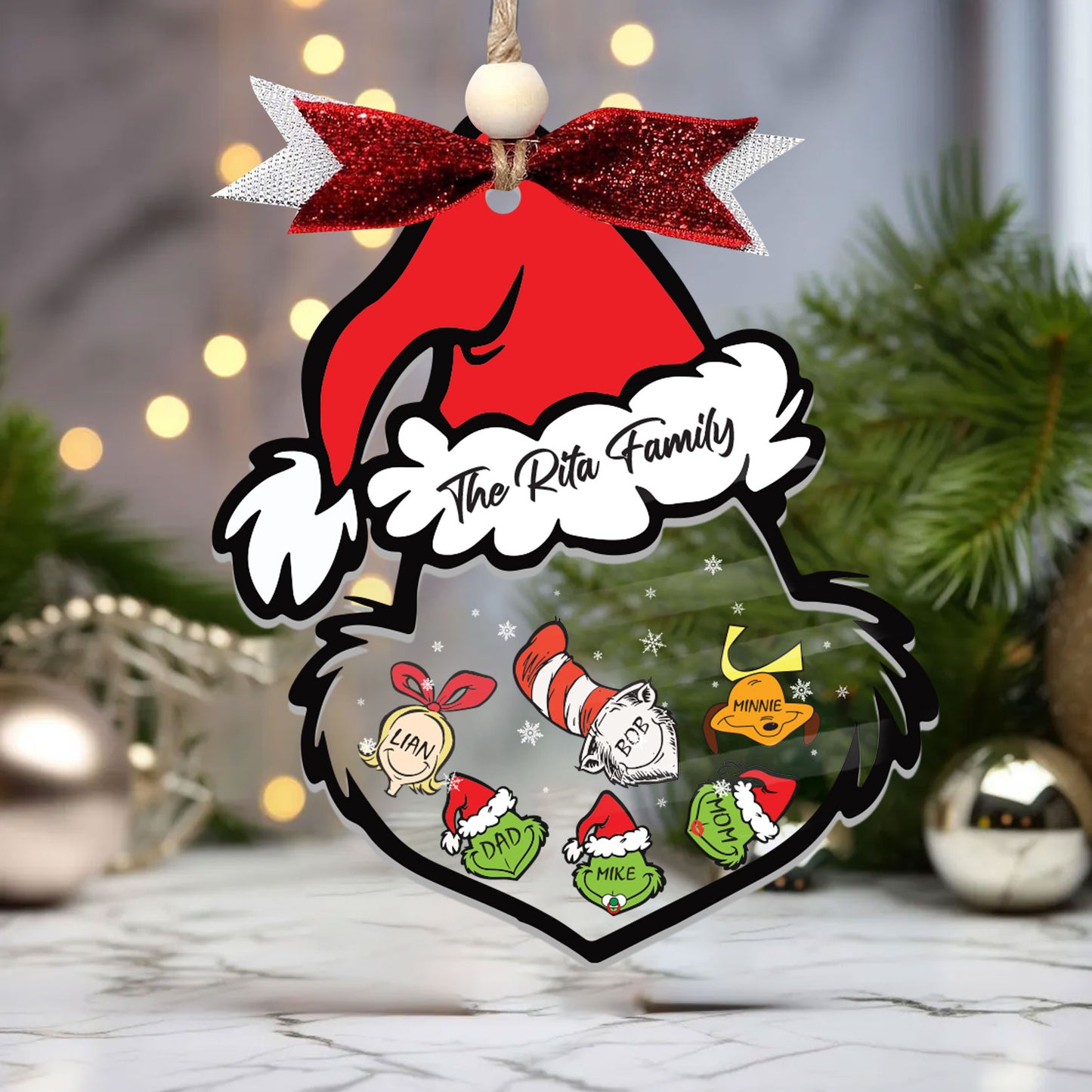 Personalized Family Ornament, Customized Family Christmas 4D Shaker Ornament, Grinch Ornaments, Merry Grinchmas Shaker Ornament, Xmas Gifts