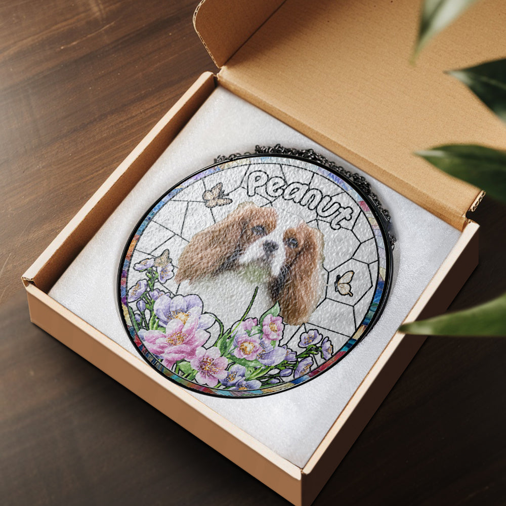 Cavalier King Charles Glass Suncatcher – Custom Dog Memorial Gift, Personalized Pet Loss Tribute for Dog Moms (Sun-65)