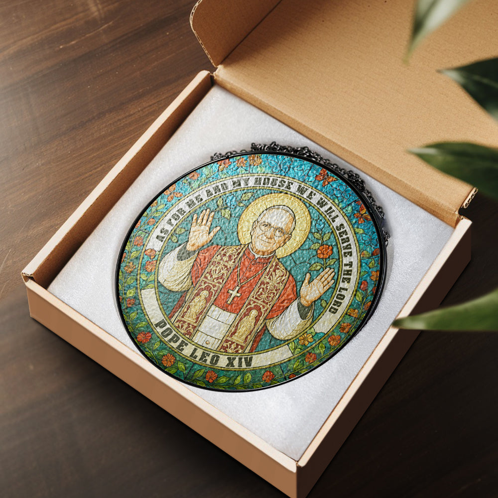 Christian Stained Glass Suncatcher, Pope Leo XIV Window Hanging, Catholic Home Decor, Religious Gift for Faithful, Bible Verse Ornament (Sun-112)