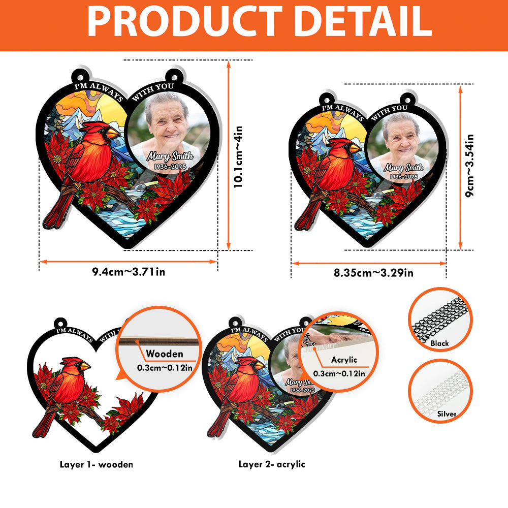 Personalized Photo Memorial Suncatcher Ornament, Custom Photo, Cardinal Suncatcher, In Loving Memory of a Loved One, Sympathy Gift, Cardinal Lovers (H-Sun-12)