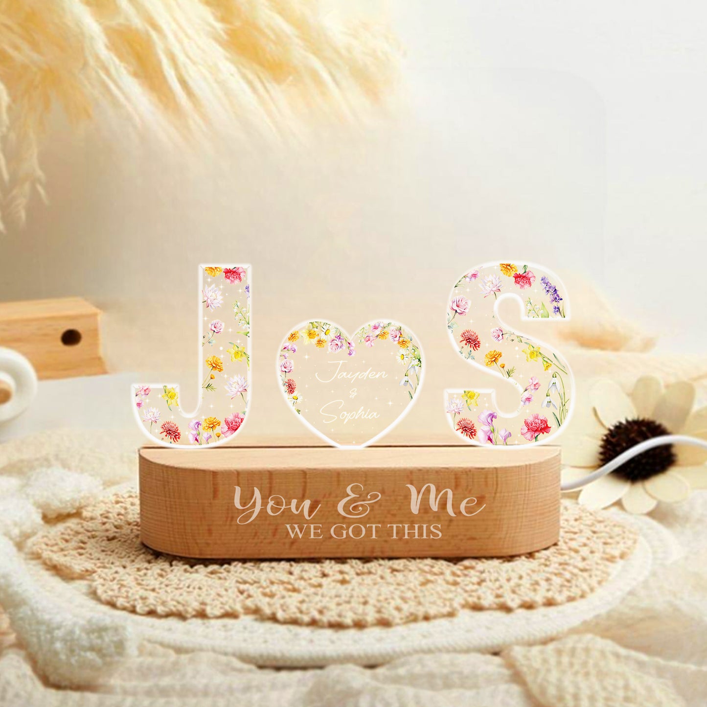 Personalized Couple Name Led Night Light, You And Me We Got This, Custom Letter Gift For Couple, Couple Home Decoration, Wedding Anniversary (GNL-34)