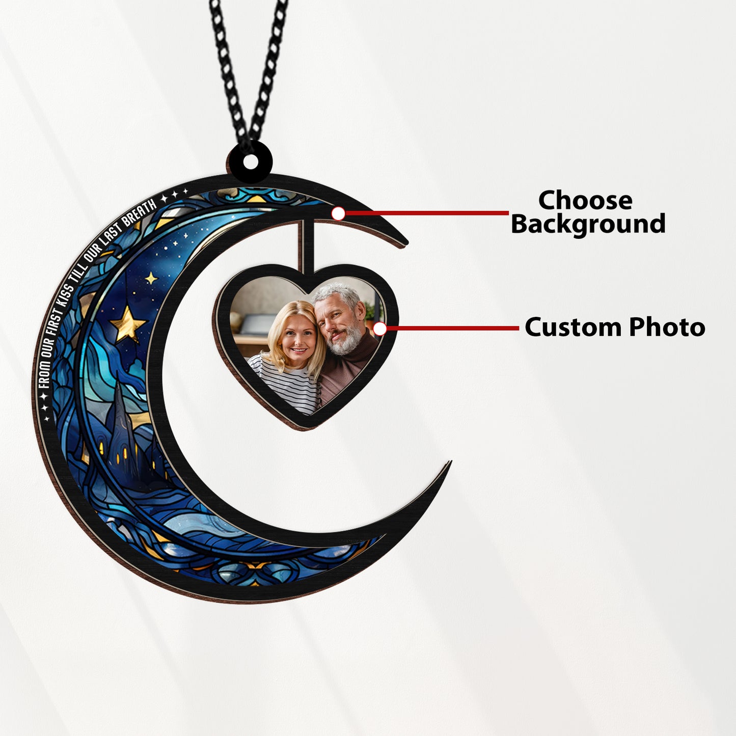 Personalized Hanging Suncatcher Moon and Heart β Custom Couple Photo Ornament β Romantic Stained Hanging Gift (Sun-105)