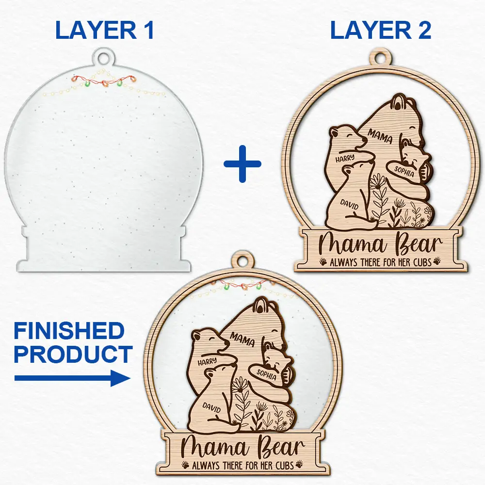 Mama Bear Always There For Her Cubs - Personalized 2-Layered Mix Ornament
