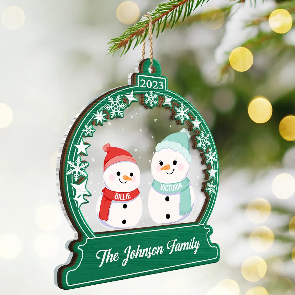 Snowman Christmas Family - Personalized 2-Layered Mix Ornament